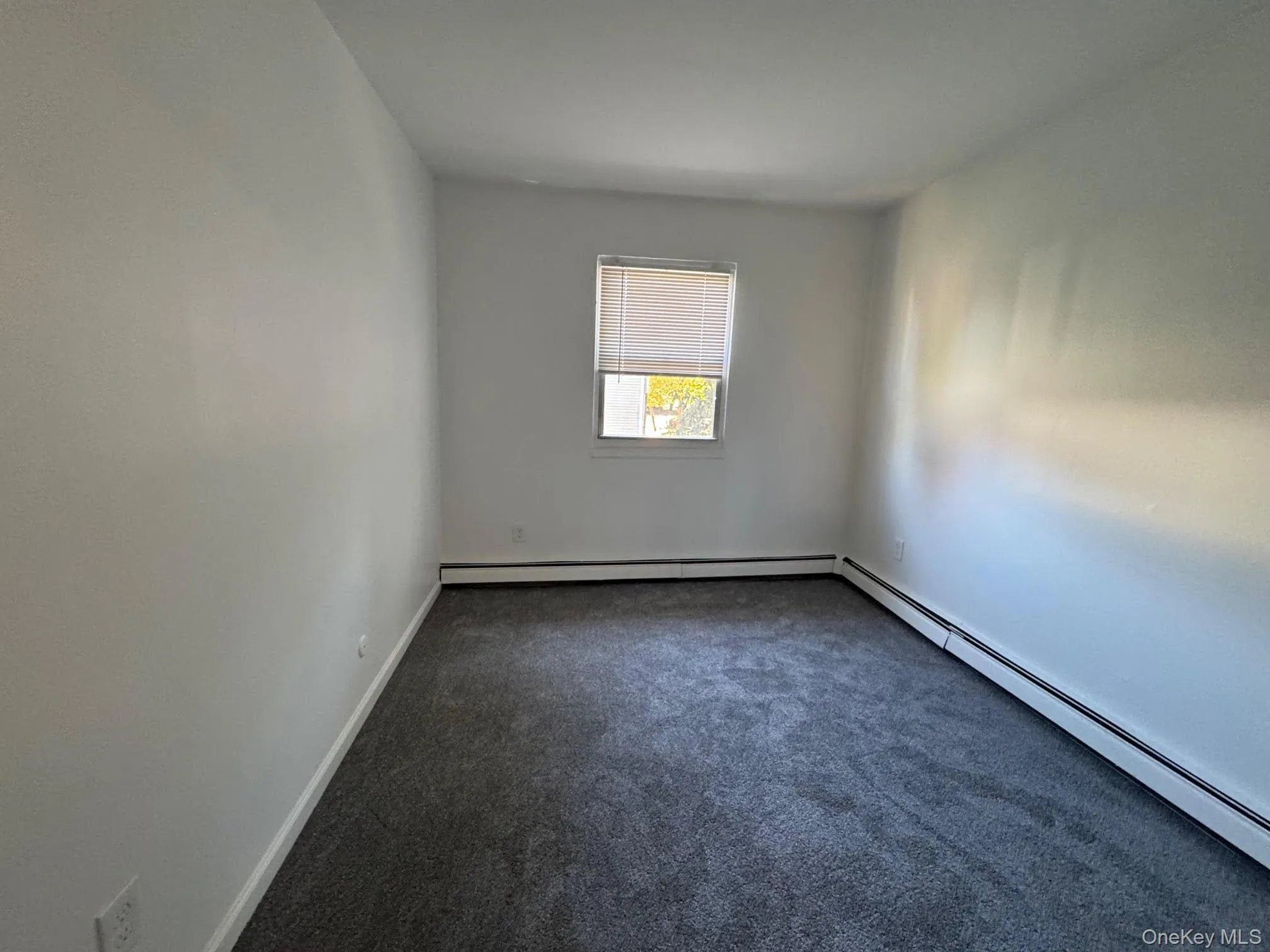 Spare room featuring dark carpet and baseboard heating Spare room featuring dark carpet and baseboard heating