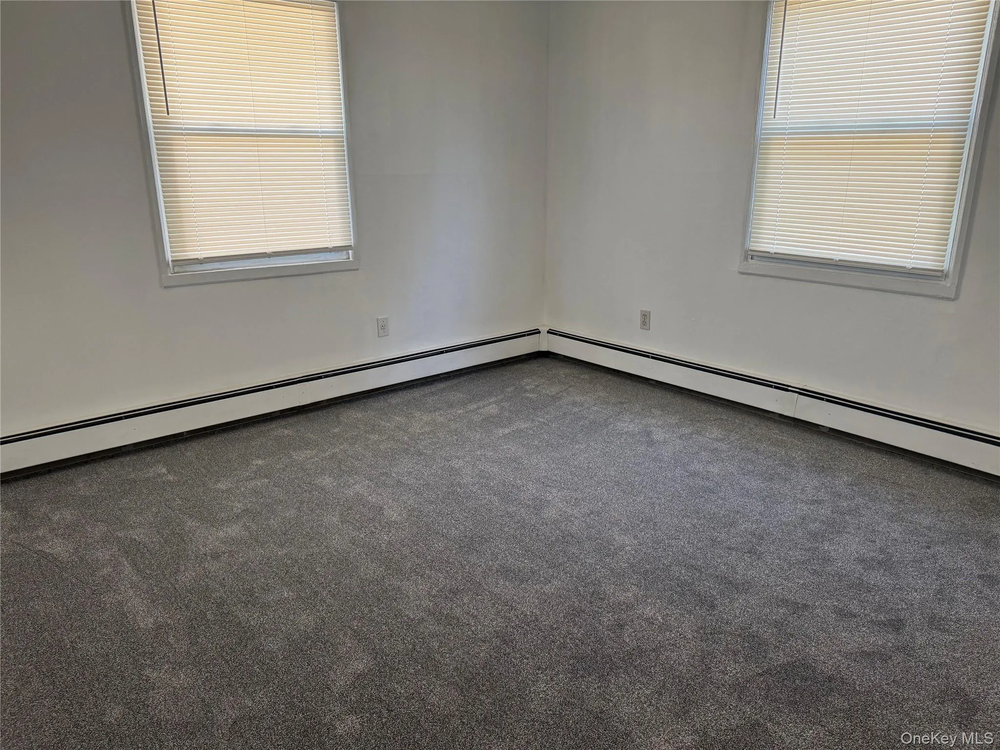 Spare room with dark colored carpet, healthy amount of natural light, and a baseboard heating unit Spare room with dark colored carpet, healthy amount of natural light, and a baseboard heating unit