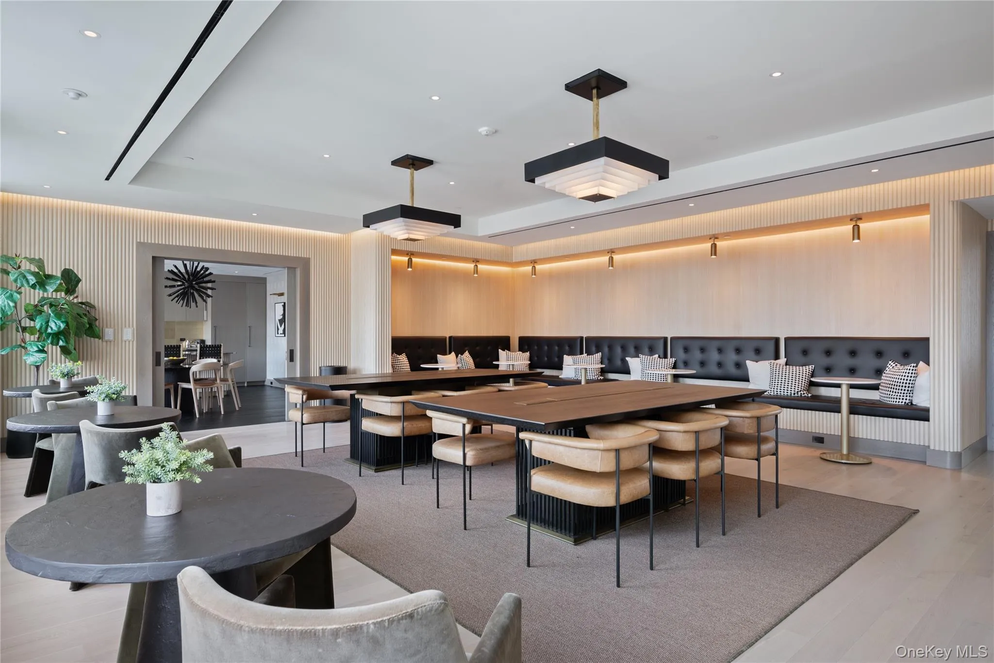 Dining room featuring light wood-type flooring and recessed lighting Dining room featuring light wood-type flooring and recessed lighting