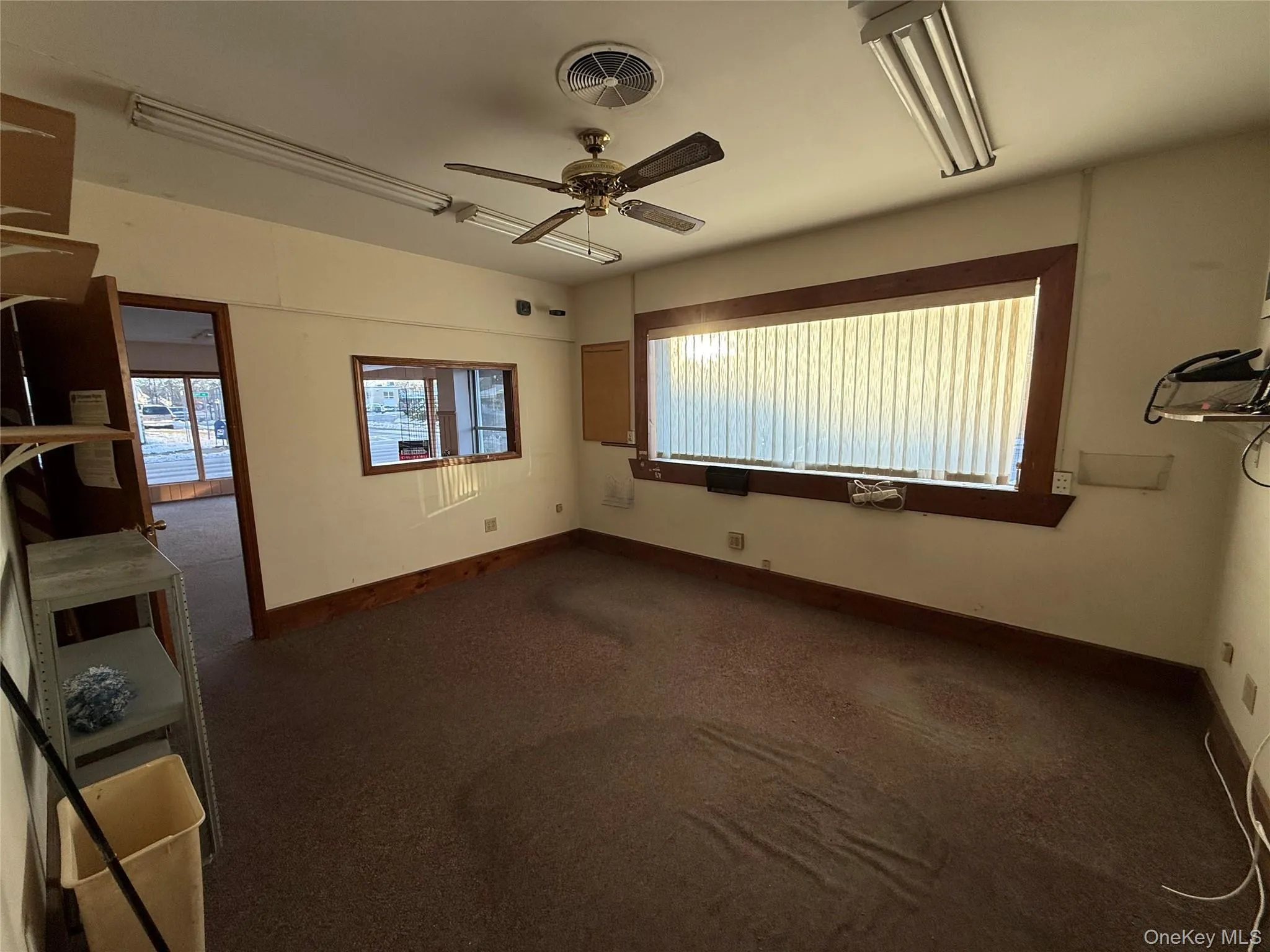 Carpeted spare room with plenty of natural light and ceiling fan Carpeted spare room with plenty of natural light and ceiling fan