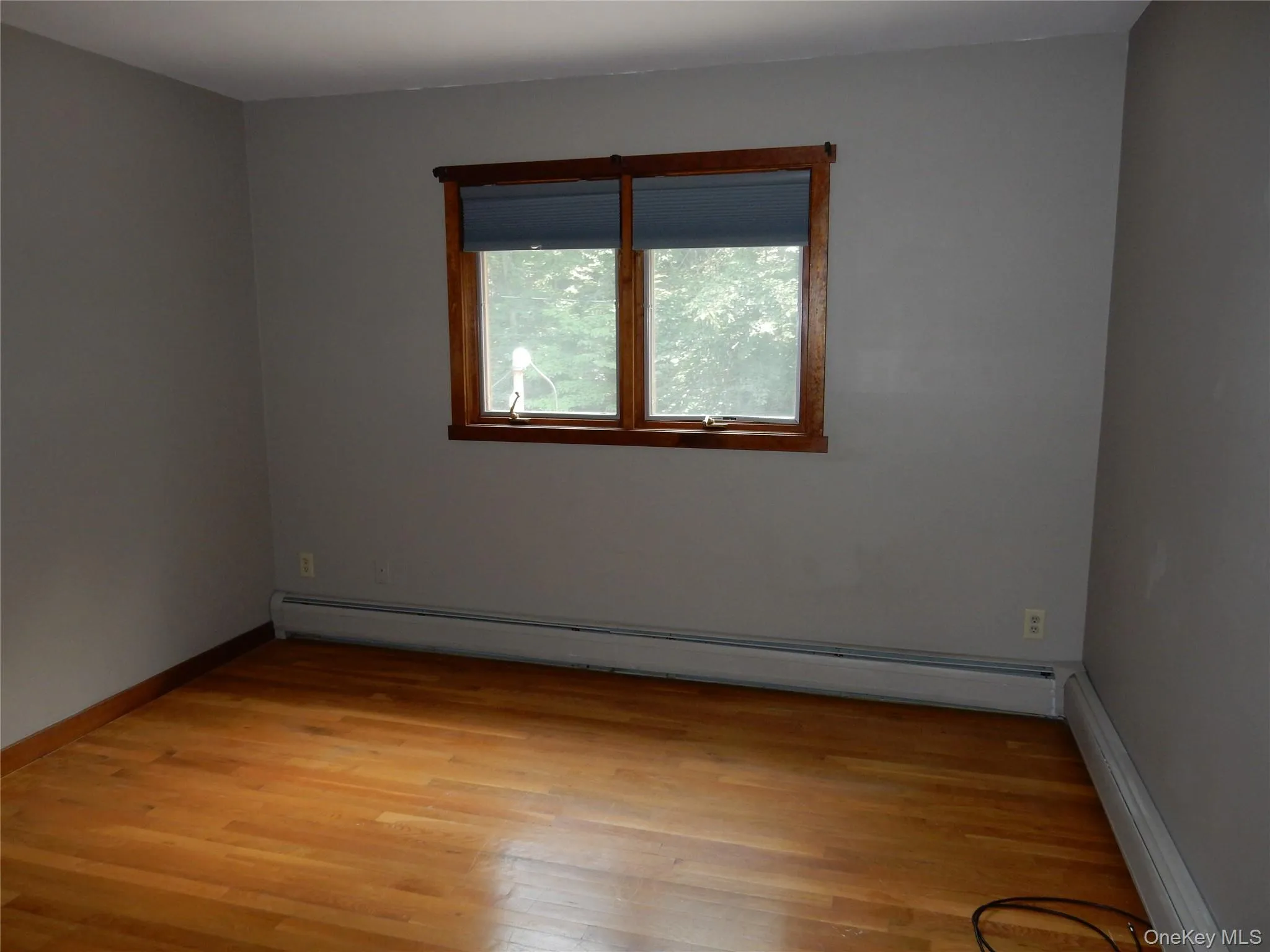 Empty room featuring baseboard heating and light wood-style floors Empty room featuring baseboard heating and light wood-style floors