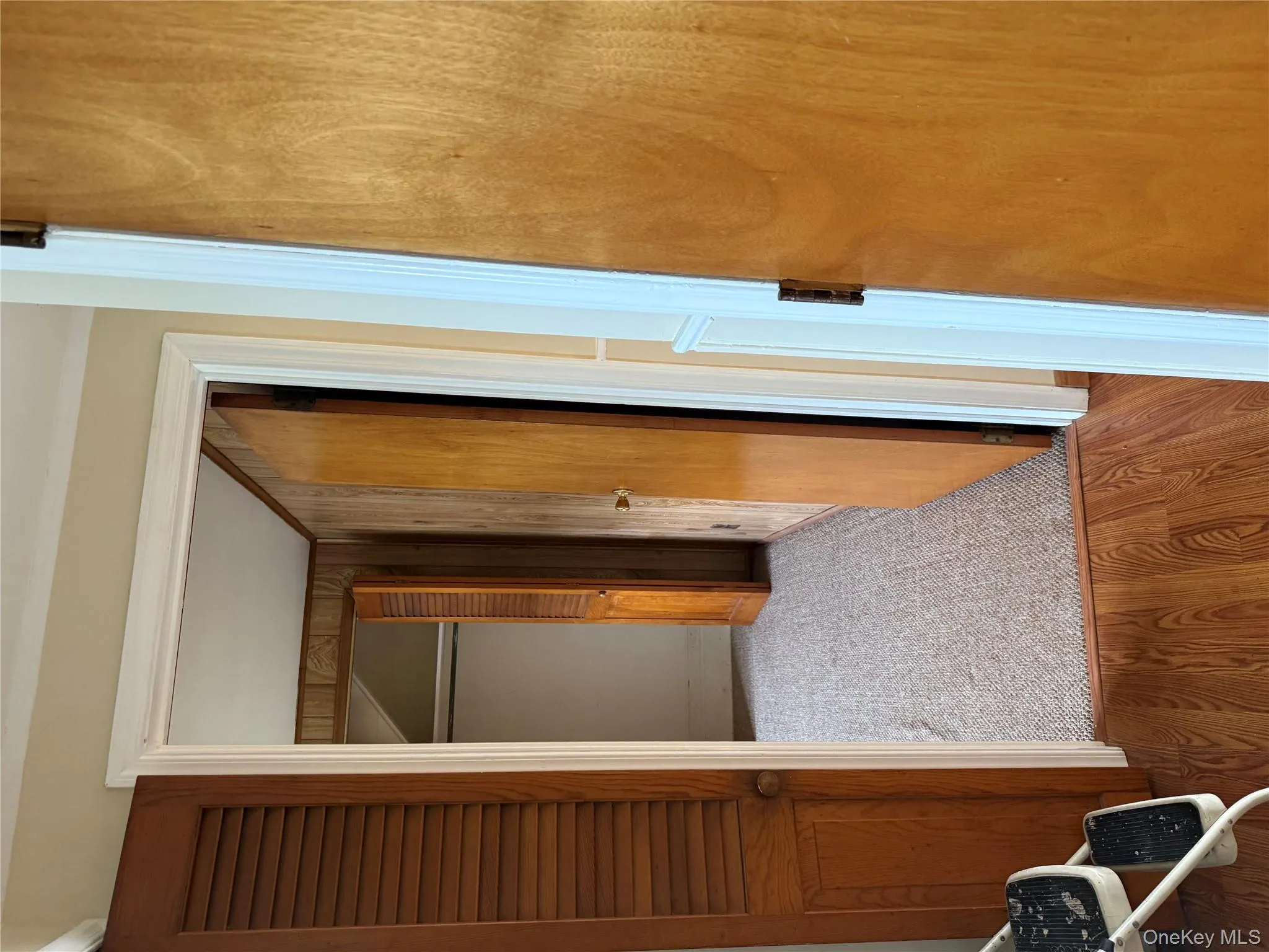 Hall featuring wood finished floors and carpet floors Hall featuring wood finished floors and carpet floors