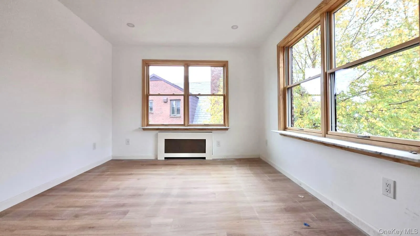 Spare room featuring light wood-style flooring and radiator Spare room featuring light wood-style flooring and radiator