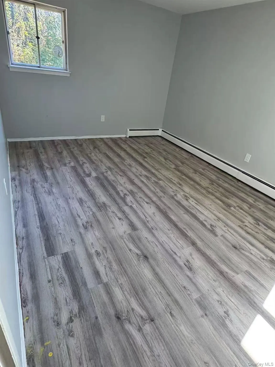 Unfurnished room featuring wood finished floors and baseboard heating Unfurnished room featuring wood finished floors and baseboard heating