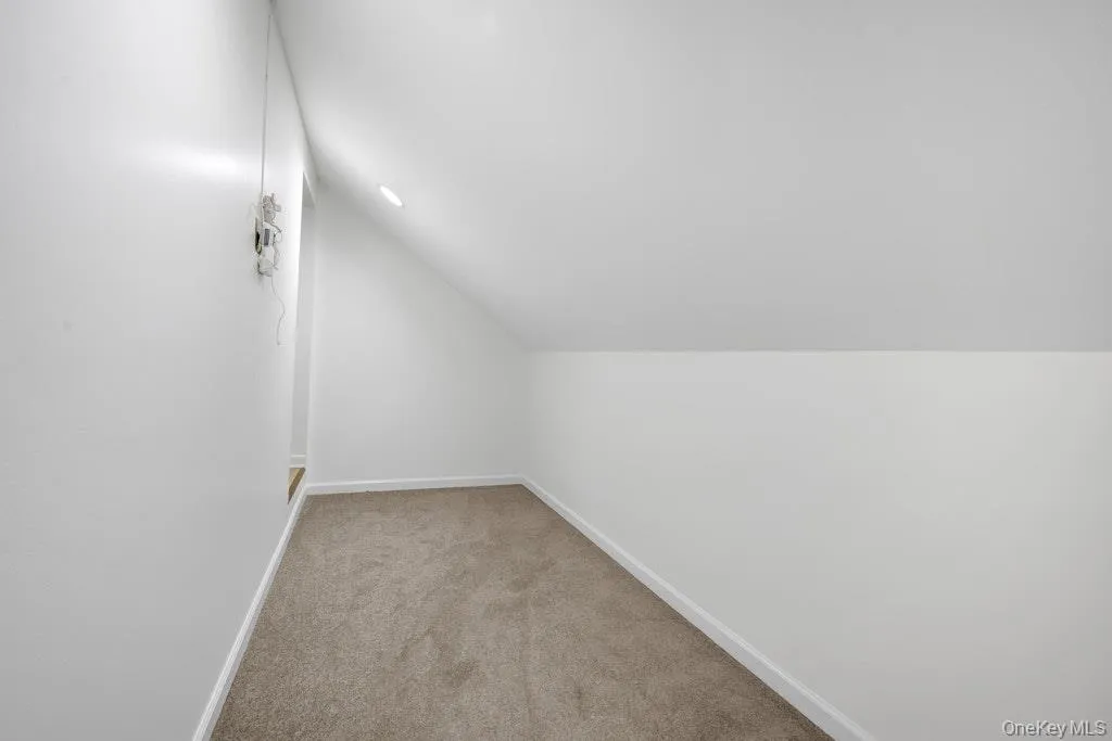 Additional living space with lofted ceiling and light carpet Additional living space with lofted ceiling and light carpet