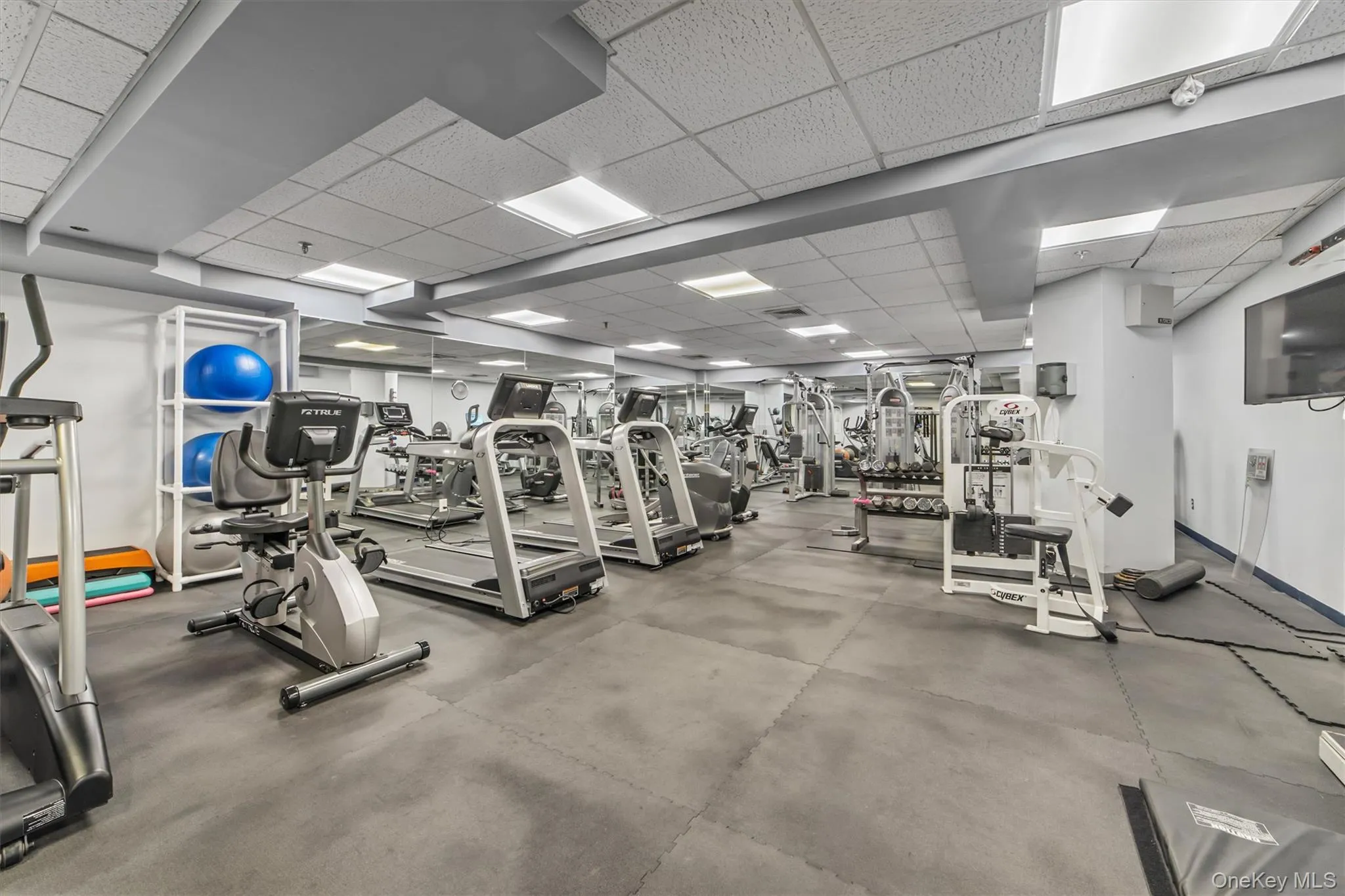 Exercise room featuring a paneled ceiling Exercise room featuring a paneled ceiling