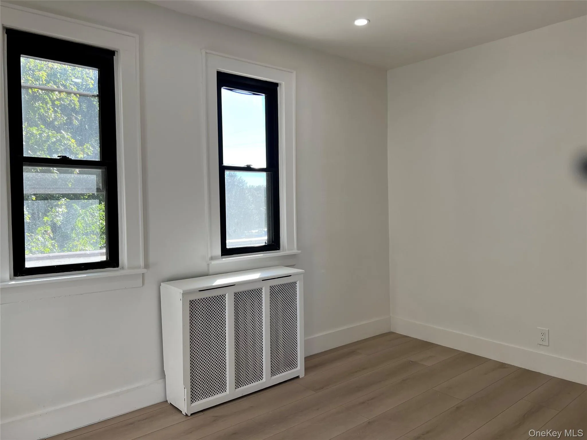 Spare room with radiator, light wood finished floors, and recessed lighting Spare room with radiator, light wood finished floors, and recessed lighting