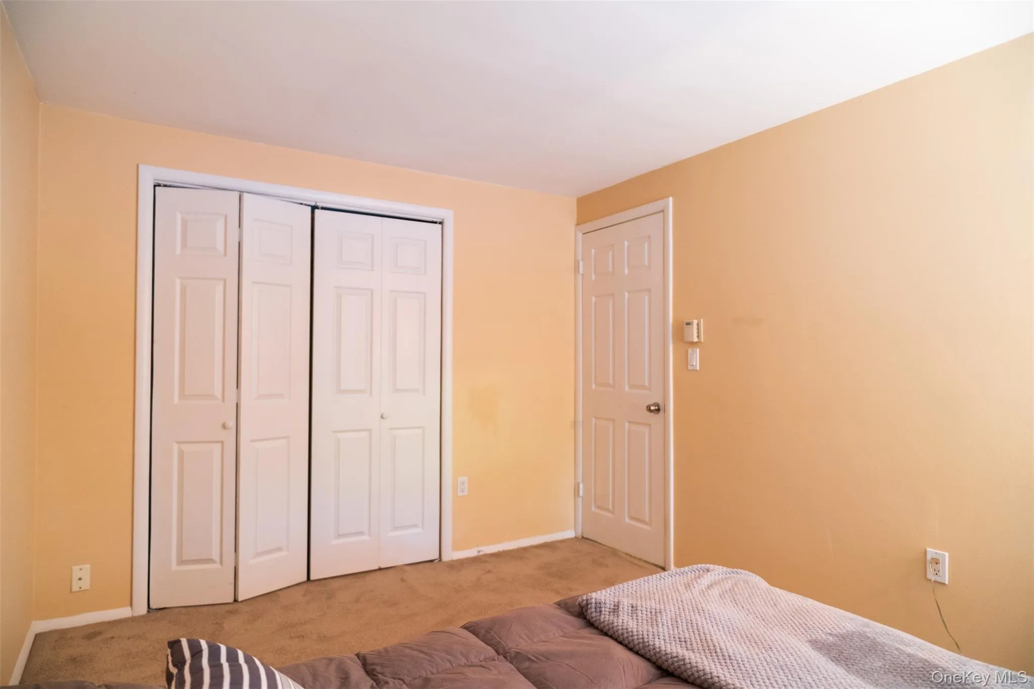 Carpeted bedroom with a closet and baseboards Carpeted bedroom with a closet and baseboards