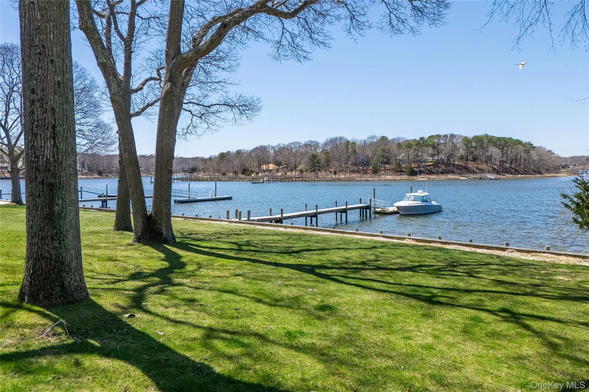 View of dock with a lawn, a water view, and a forest view View of dock with a lawn, a water view, and a forest view