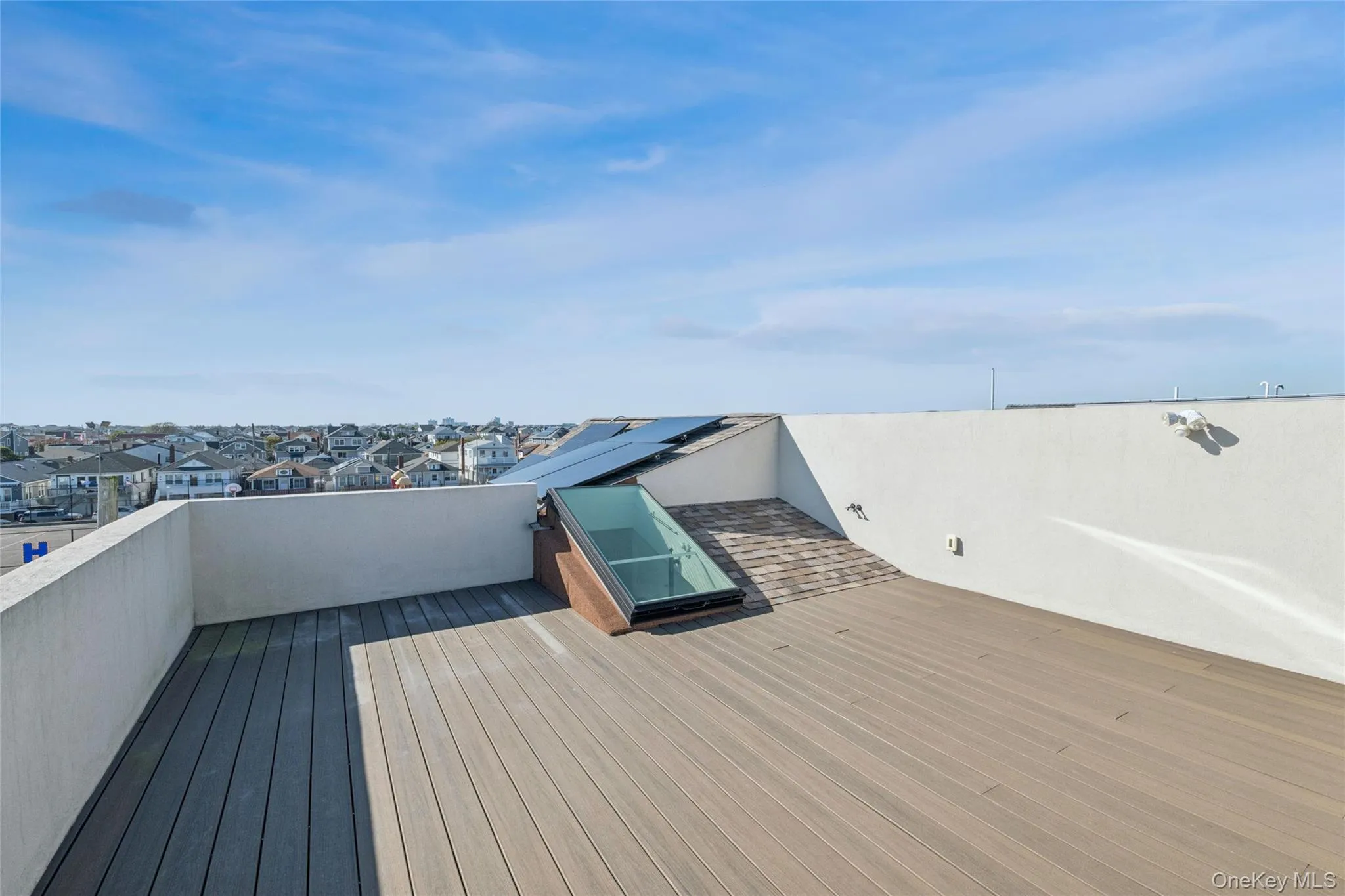 Wooden deck with a residential view Wooden deck with a residential view