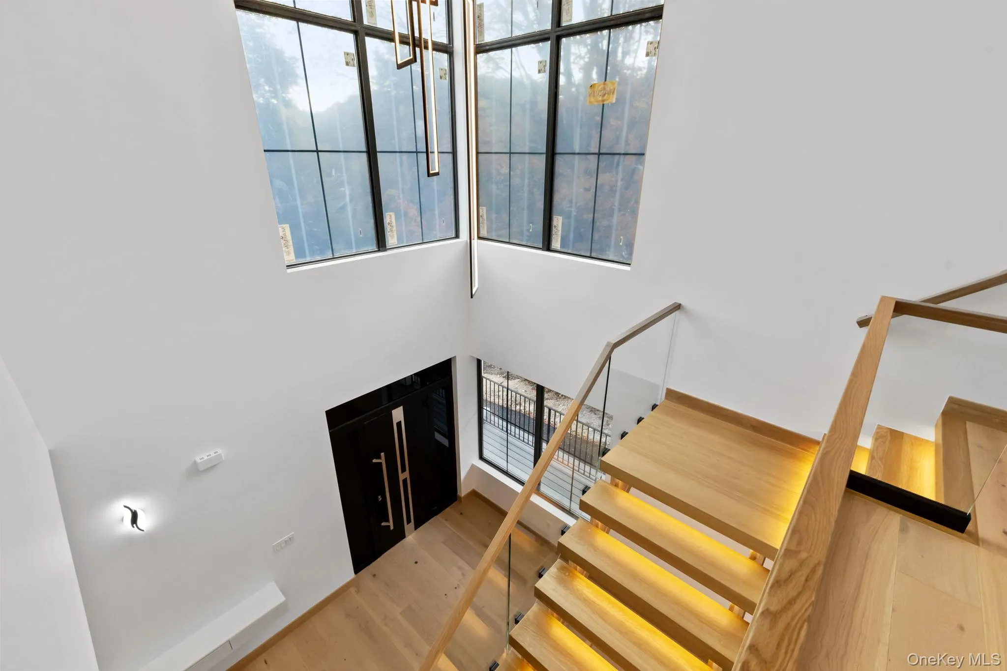 Foyer with wood finished floors and a towering ceiling Foyer with wood finished floors and a towering ceiling