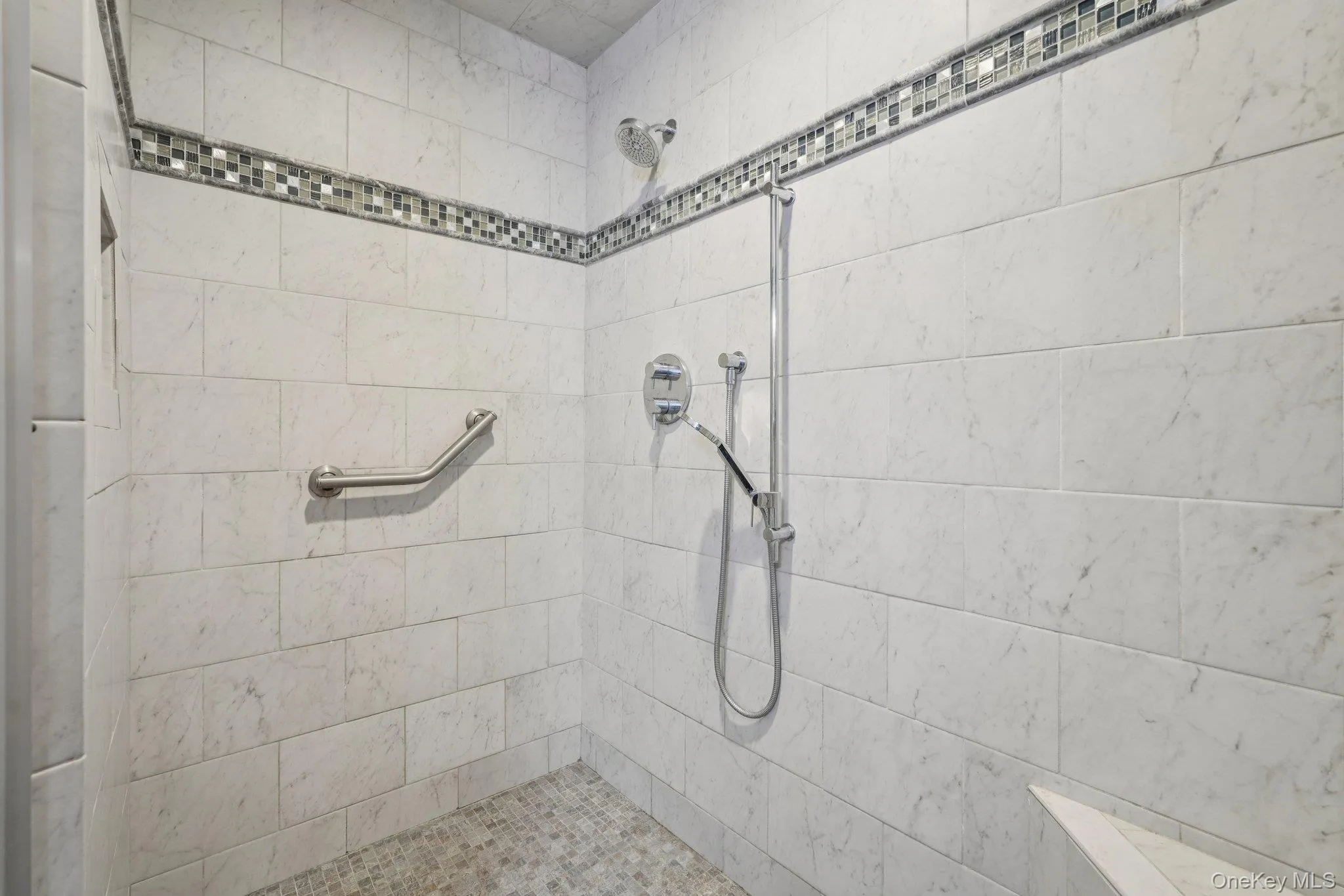 ADA compliant full bath with curbless shower and grab bars ADA compliant full bath with curbless shower and grab bars