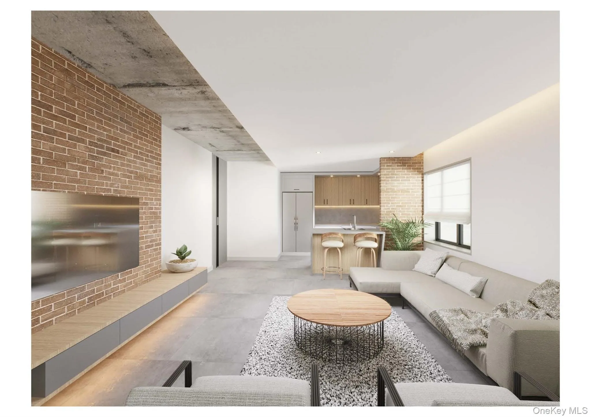 Living area featuring brick wall Living area featuring brick wall
