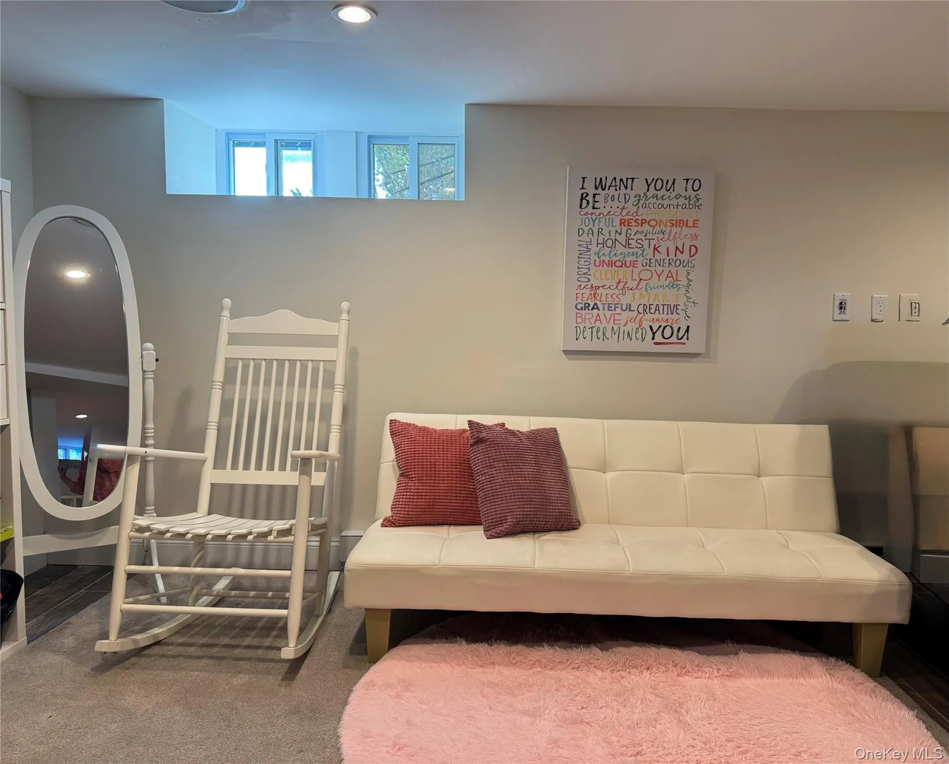 Living area featuring carpet floors and recessed lighting Living area featuring carpet floors and recessed lighting