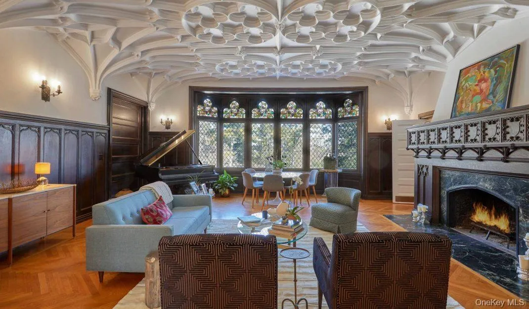 Building lobby with a wainscoted wall and a decorative wall Building lobby with a wainscoted wall and a decorative wall