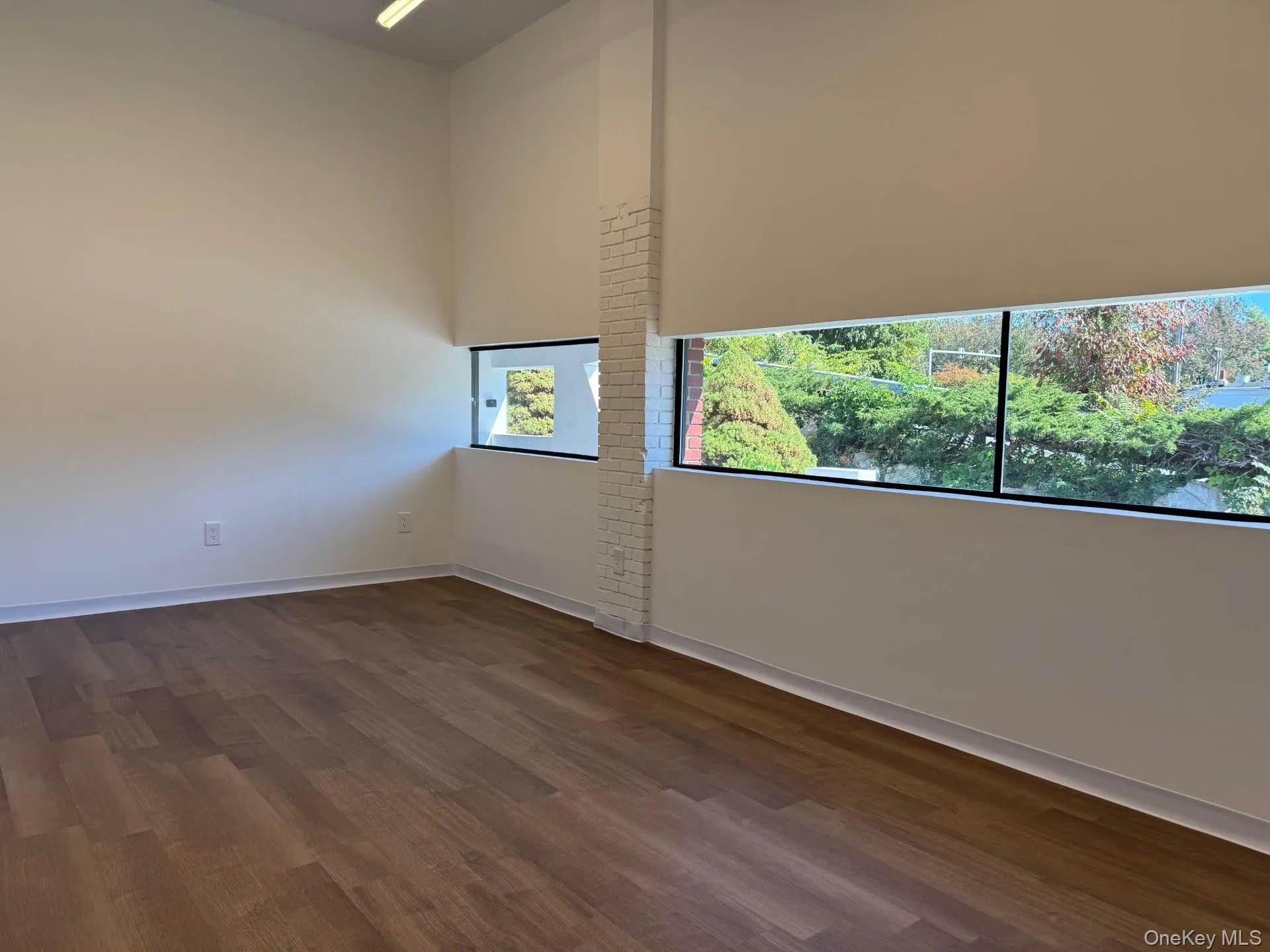 Spare room featuring dark wood-style floors and baseboards Spare room featuring dark wood-style floors and baseboards