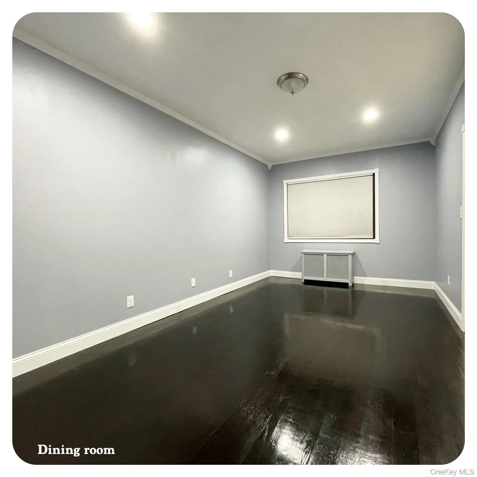 Dining area with crown molding, wood finished floors, and recessed lighting Dining area with crown molding, wood finished floors, and recessed lighting