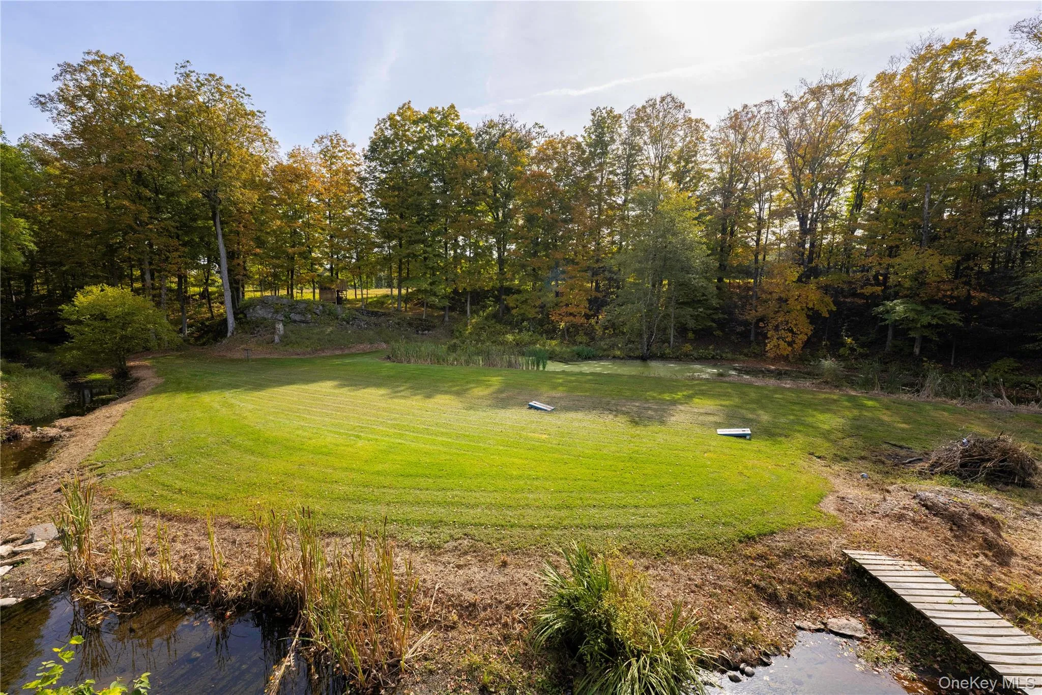 View of green lawn featuring view of scattered trees and a water view View of green lawn featuring view of scattered trees and a water view
