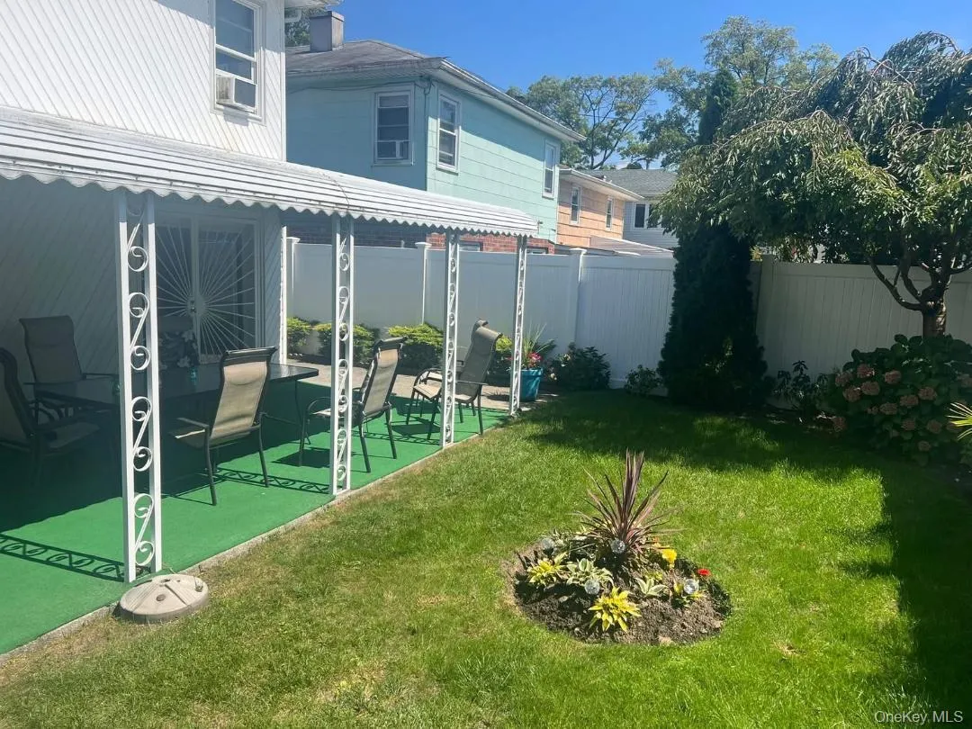 Fenced backyard featuring a patio area Fenced backyard featuring a patio area