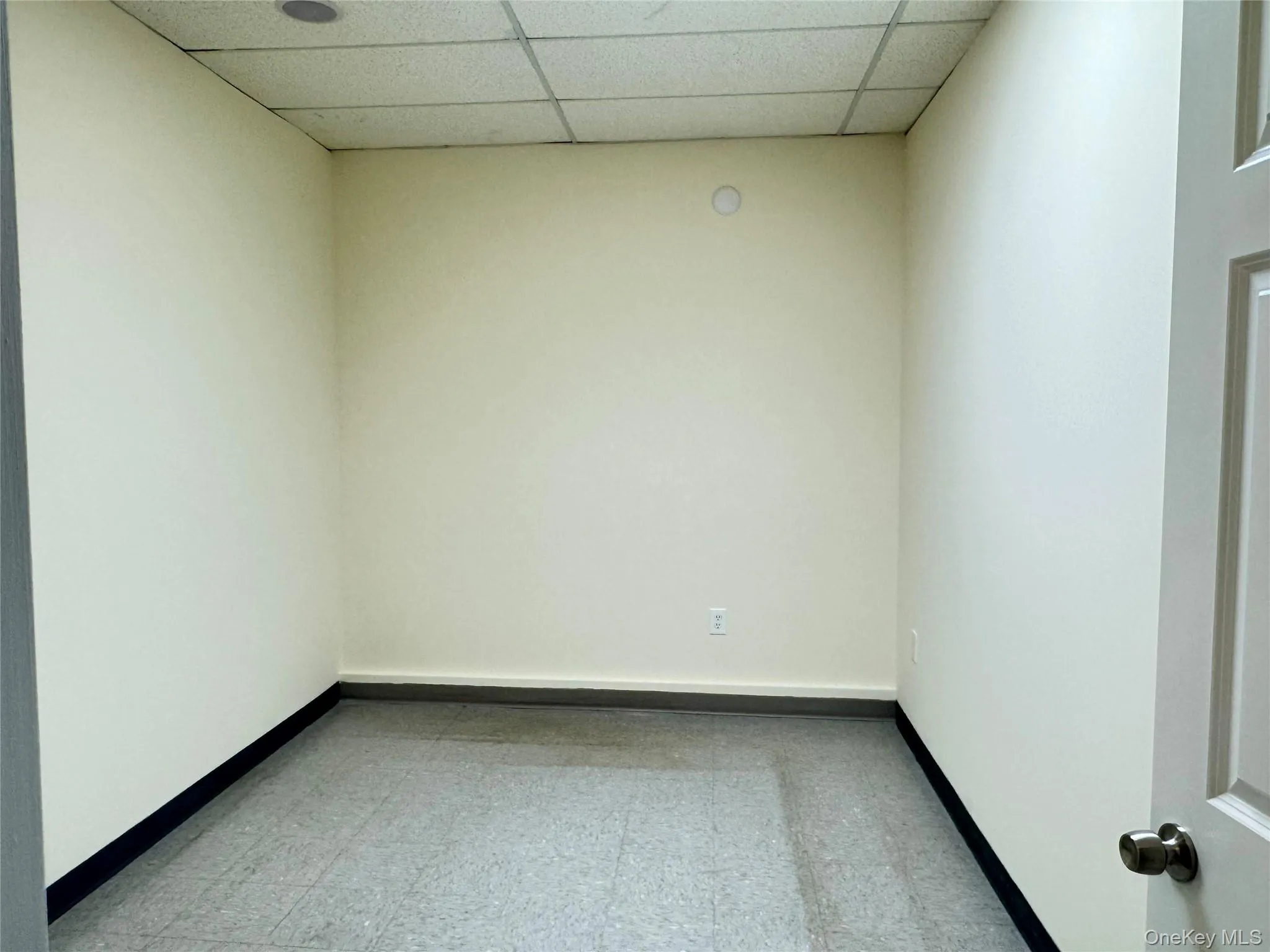 Empty room with light flooring and a drop ceiling Empty room with light flooring and a drop ceiling