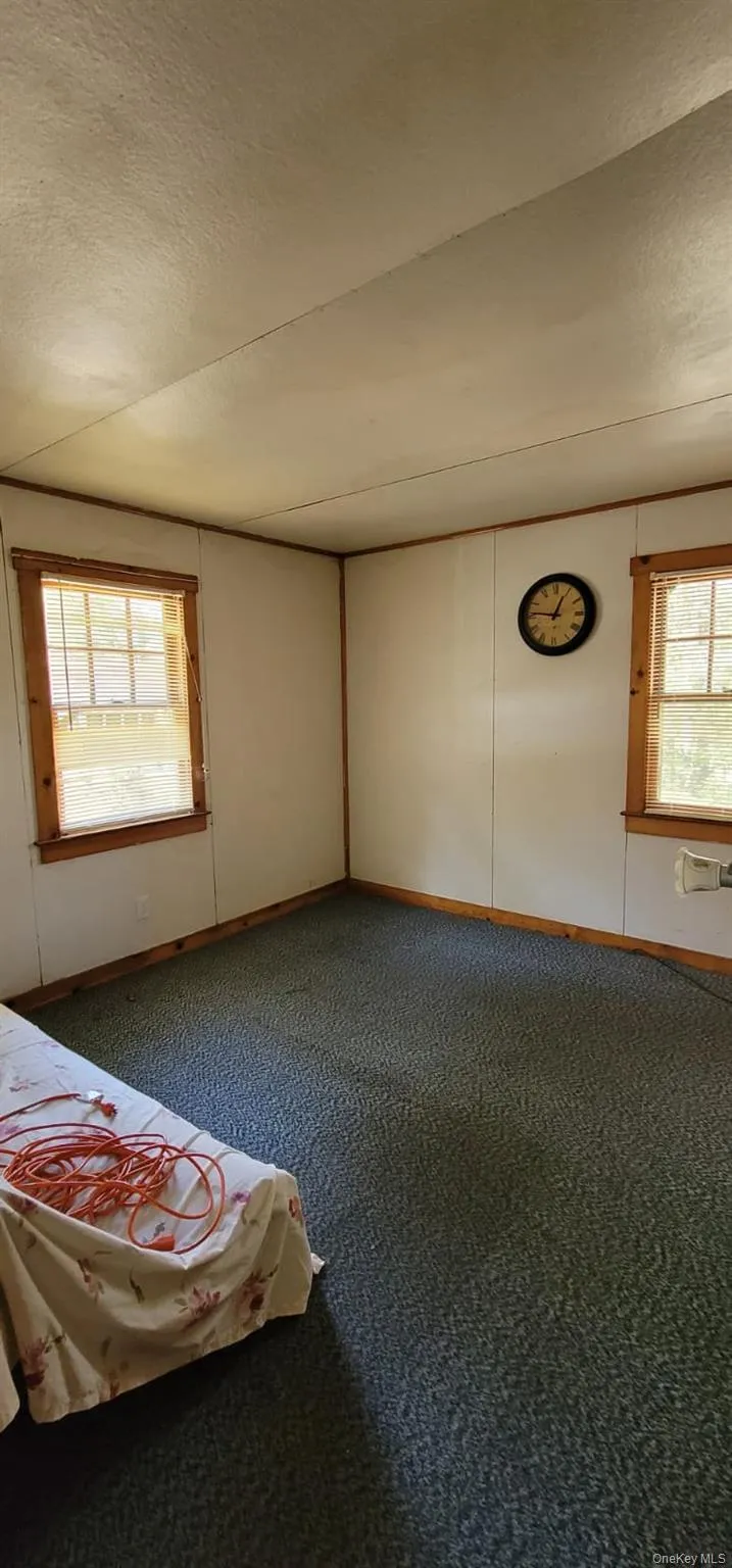 Unfurnished bedroom with a textured ceiling and carpet Unfurnished bedroom with a textured ceiling and carpet