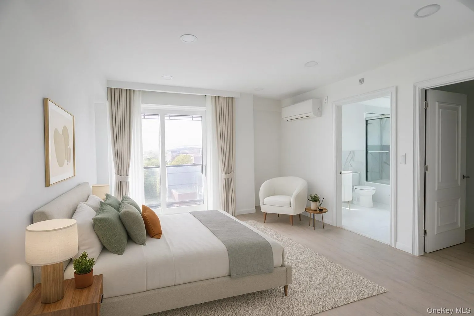 Virtually staged bedroom with modern furniture and decor Virtually staged bedroom with modern furniture and decor