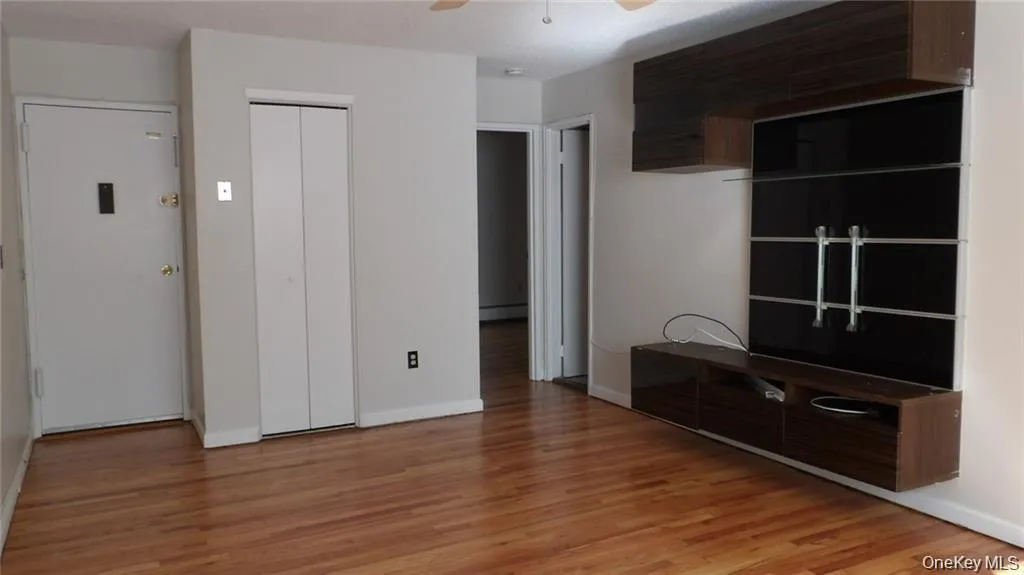 Unfurnished living room featuring ceiling fan and light wood finished floors Unfurnished living room featuring ceiling fan and light wood finished floors