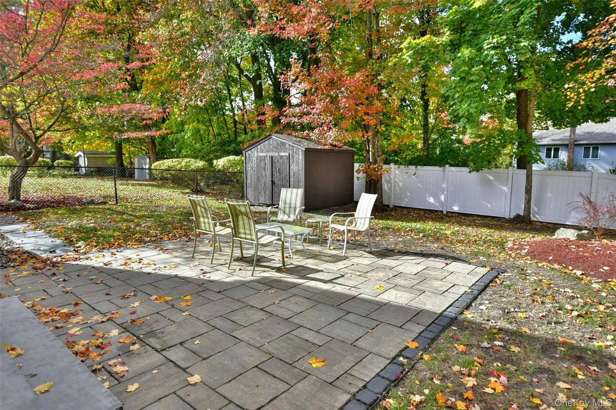 Fenced backyard featuring a shed and a patio Fenced backyard featuring a shed and a patio