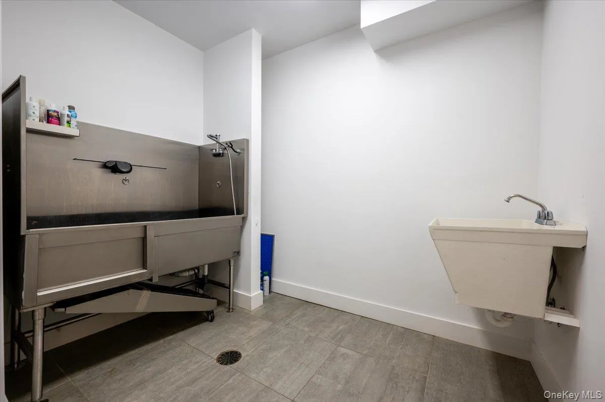 Miscellaneous room with pet washing area and baseboards Miscellaneous room with pet washing area and baseboards