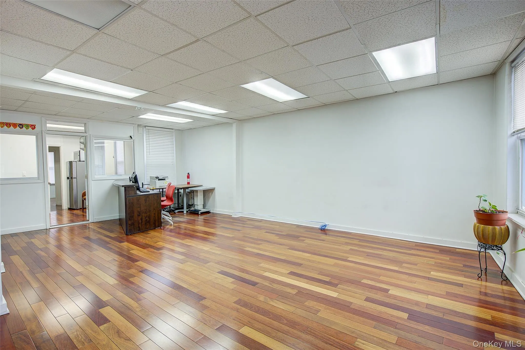 Office with baseboards, hardwood / wood-style floors, and a drop ceiling Office with baseboards, hardwood / wood-style floors, and a drop ceiling