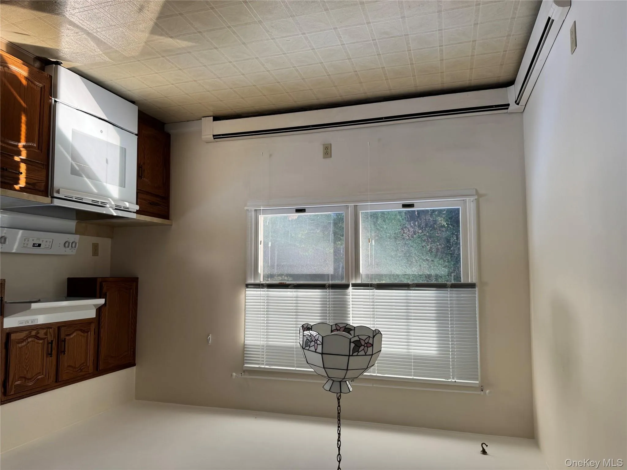 Kitchen featuring range, a baseboard radiator, exhaust hood, and hanging light fixtures Kitchen featuring range, a baseboard radiator, exhaust hood, and hanging light fixtures