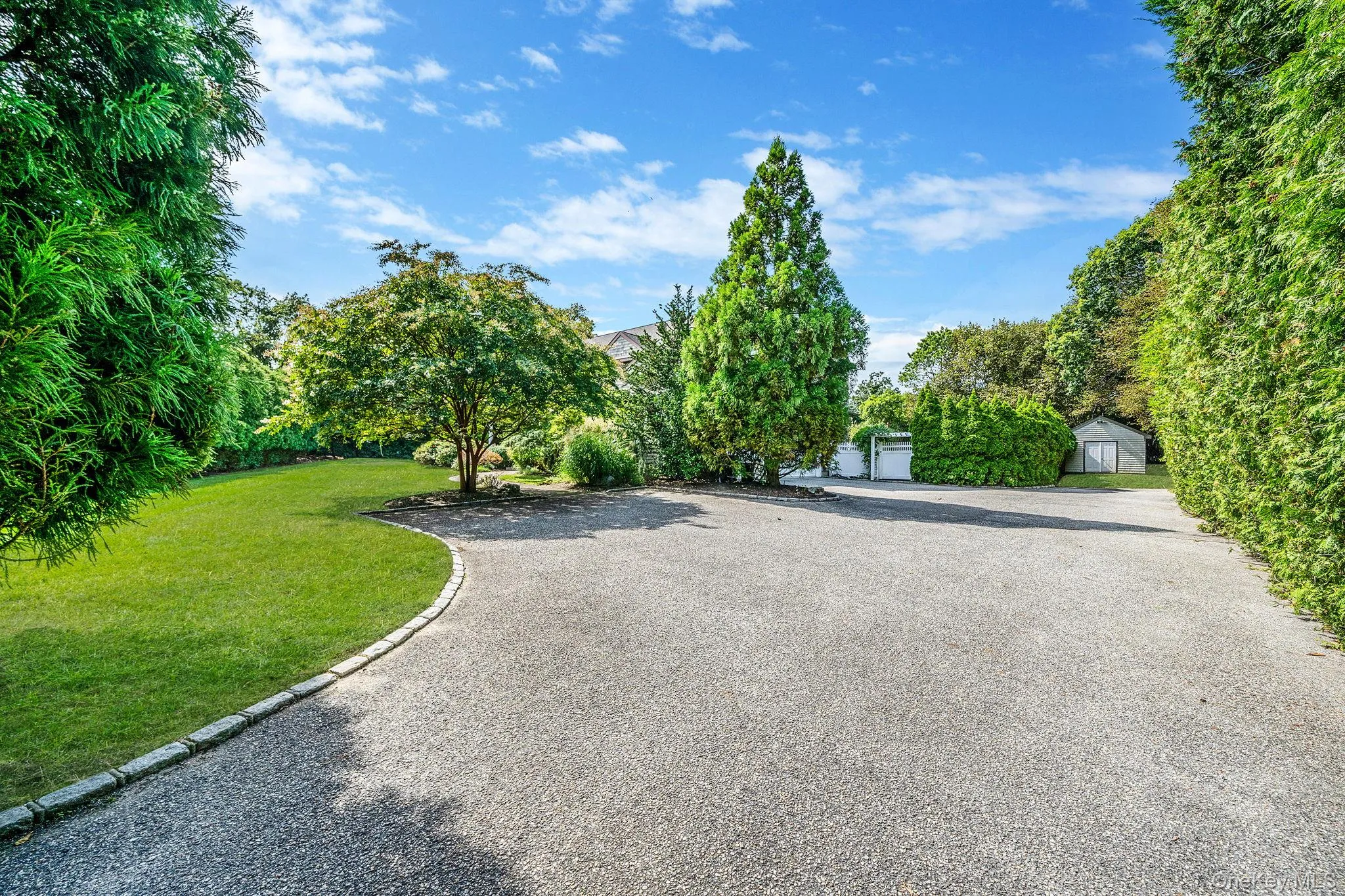 View of asphalt driveway featuring view of wooded area View of asphalt driveway featuring view of wooded area