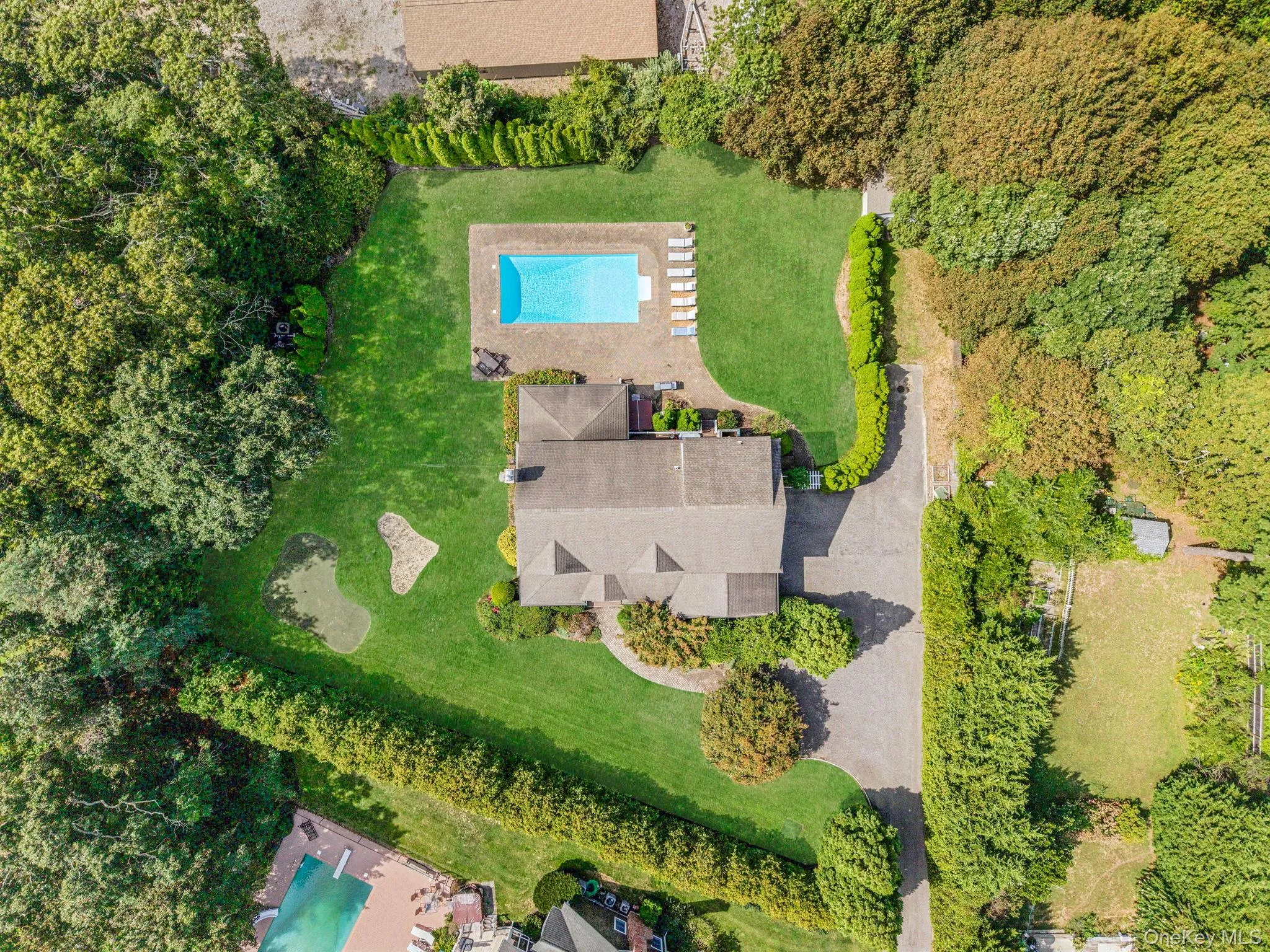 Bird's eye view of a pool area Bird's eye view of a pool area