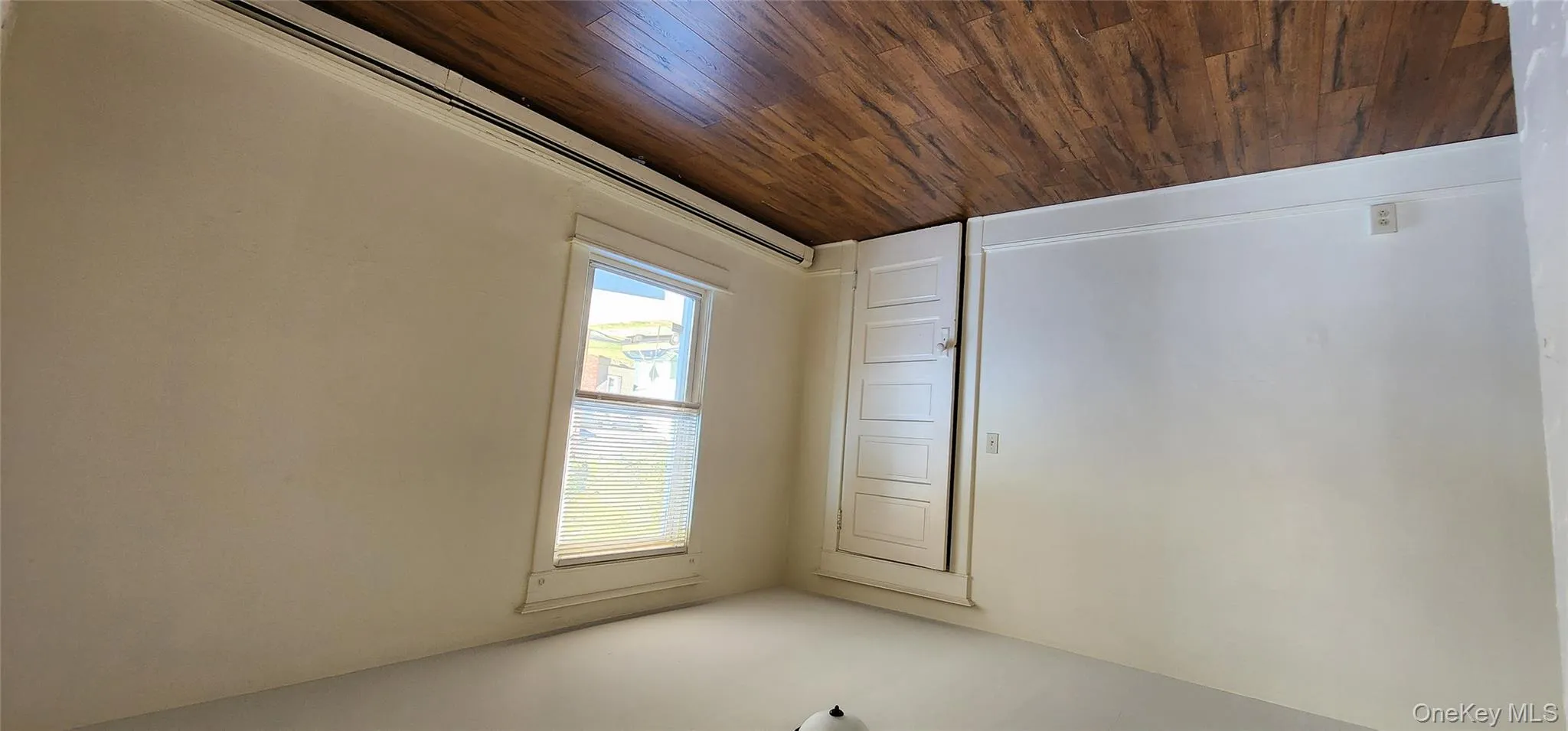Spare room with a baseboard radiator and dark wood-style flooring Spare room with a baseboard radiator and dark wood-style flooring