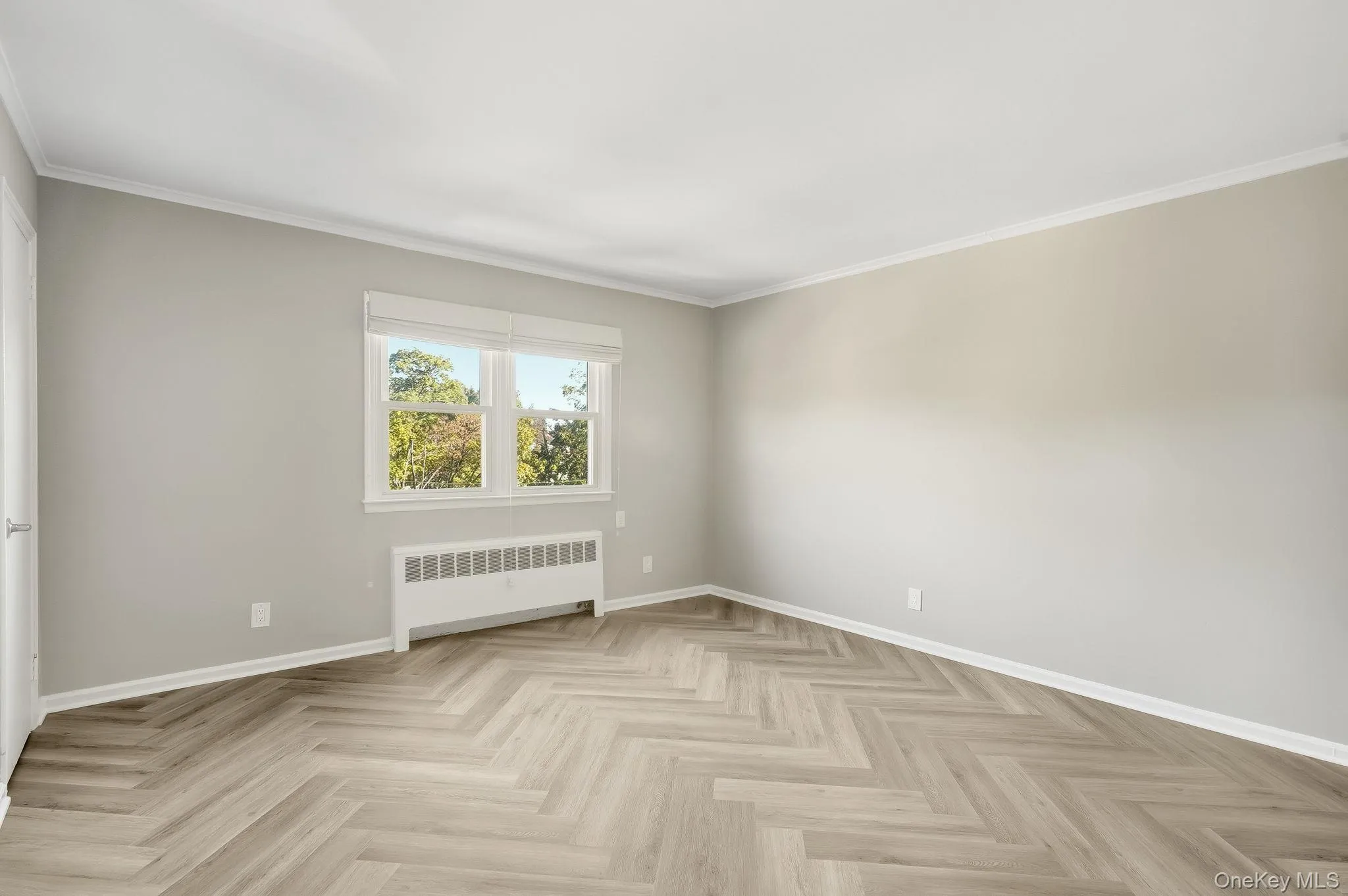 Empty room featuring radiator and crown molding Empty room featuring radiator and crown molding