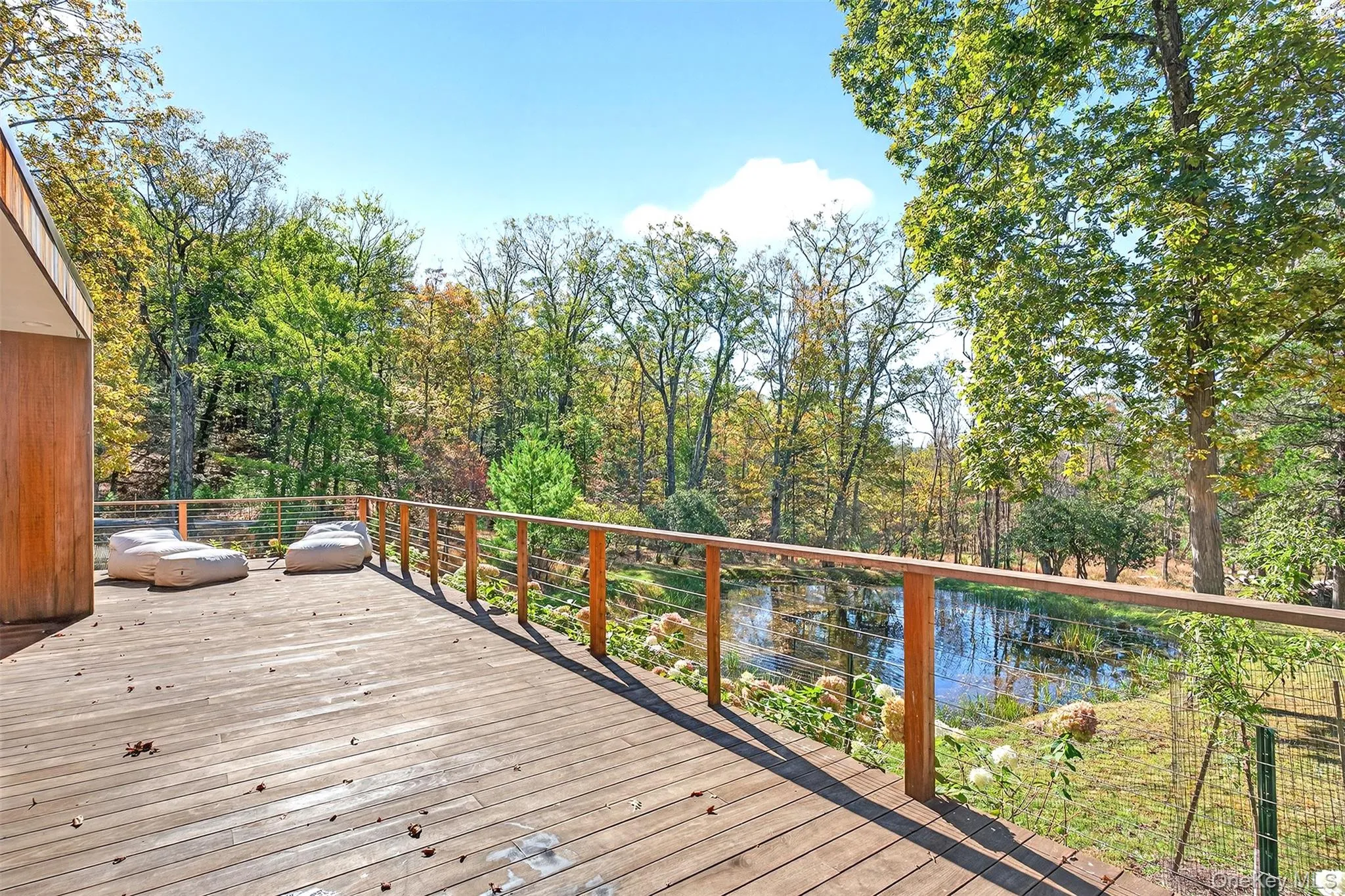 Main deck overlooking pond. Main deck overlooking pond.