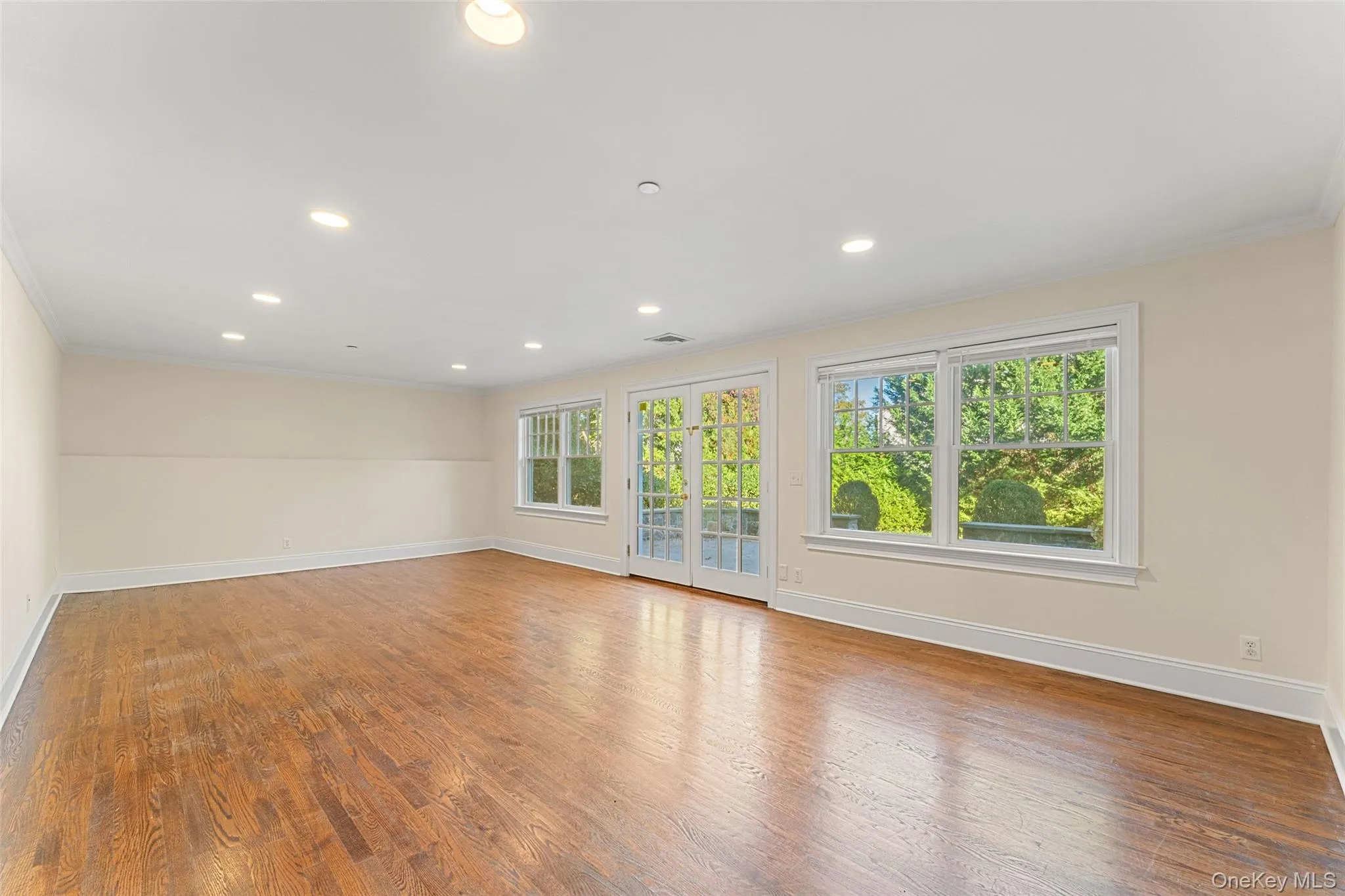 A few steps down from main level, flexible space (family room, dining room, etc) with French doors opening to backyard and patio A few steps down from main level, flexible space (family room, dining room, etc) with French doors opening to backyard and patio
