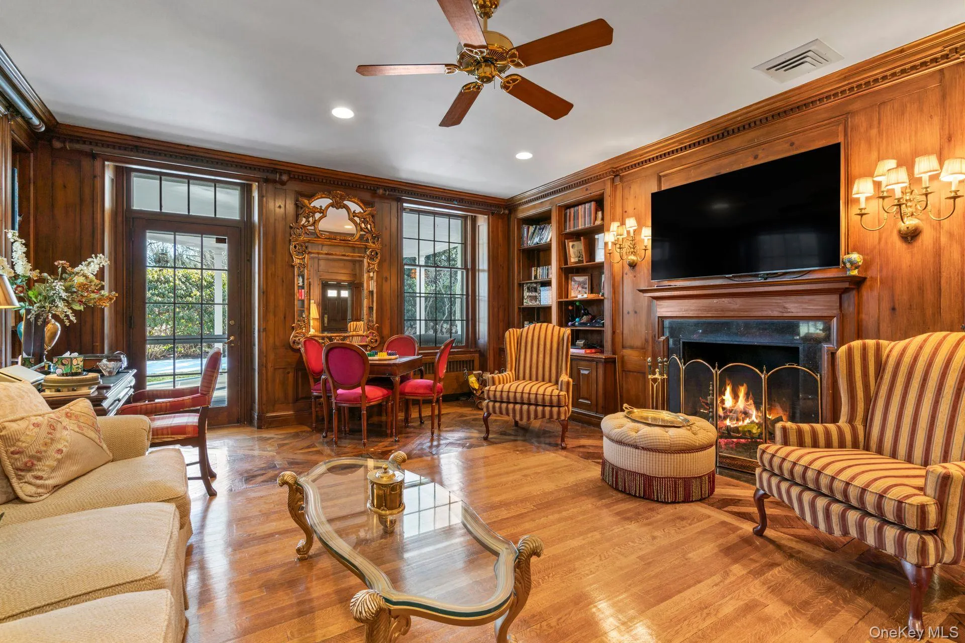 Library with wood burning fireplace Library with wood burning fireplace
