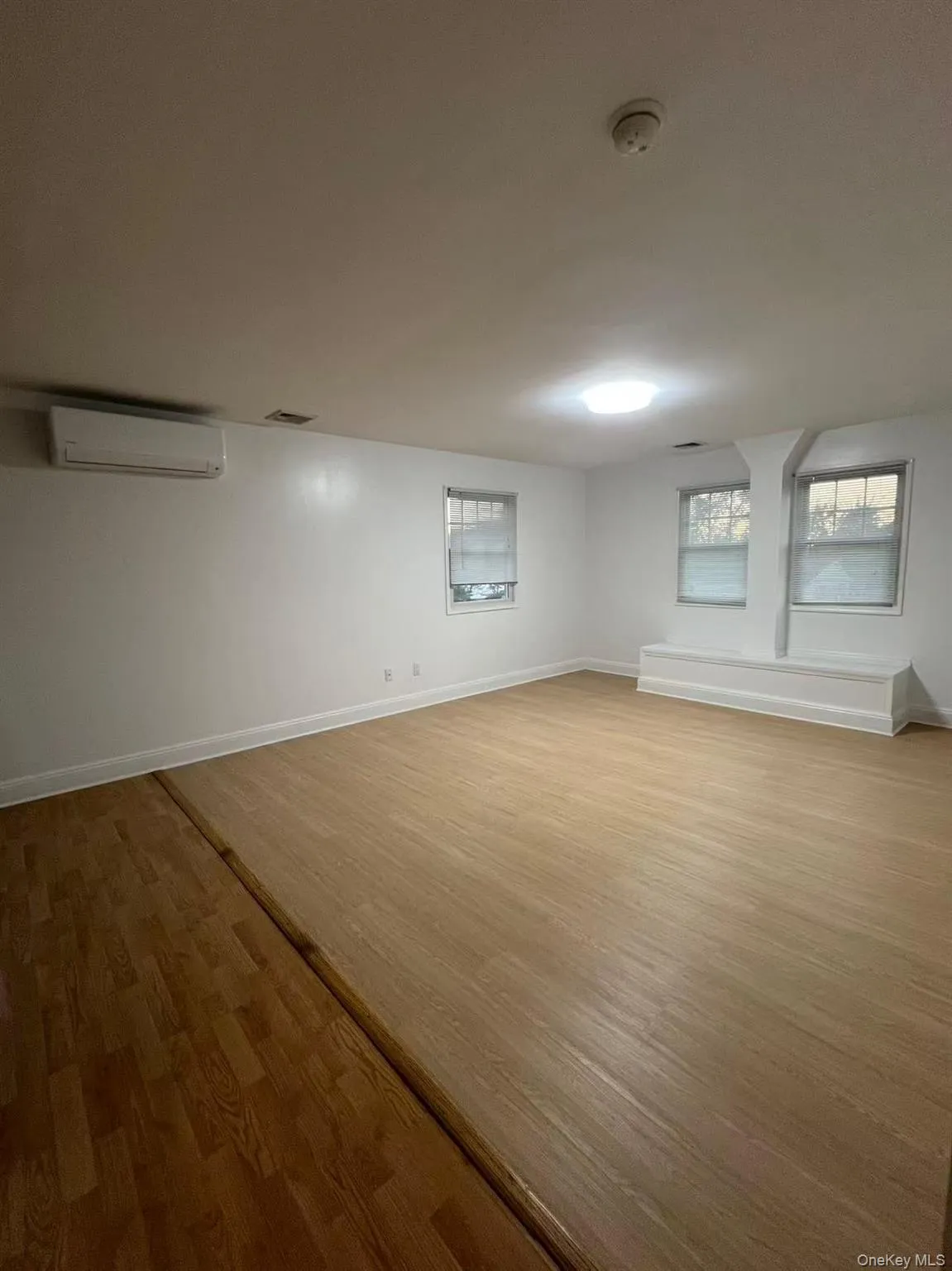 Empty room featuring light wood-style flooring and a wall unit AC Empty room featuring light wood-style flooring and a wall unit AC