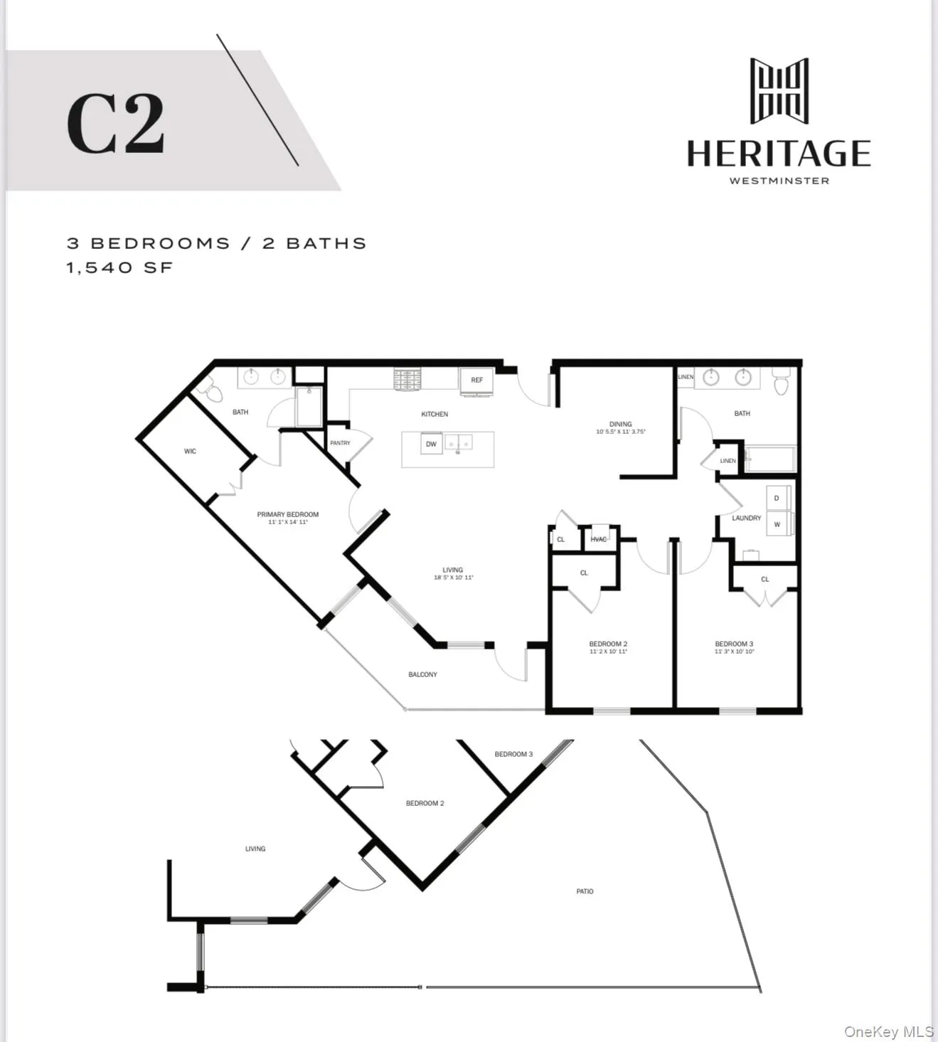 C2- 3 BEDROOM, 2 BATH; approx 1540 SQFT C2- 3 BEDROOM, 2 BATH; approx 1540 SQFT