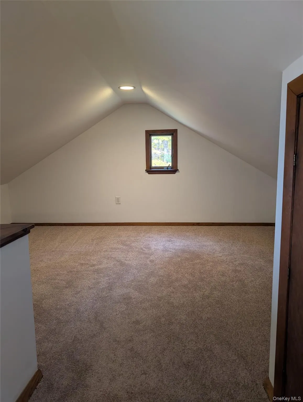 Additional living space with light carpet and vaulted ceiling Additional living space with light carpet and vaulted ceiling