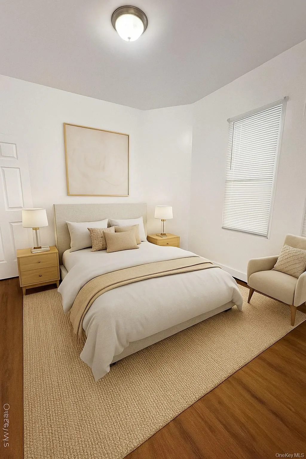 (Virtually staged) Bedroom with wood finished floors (Virtually staged) Bedroom with wood finished floors