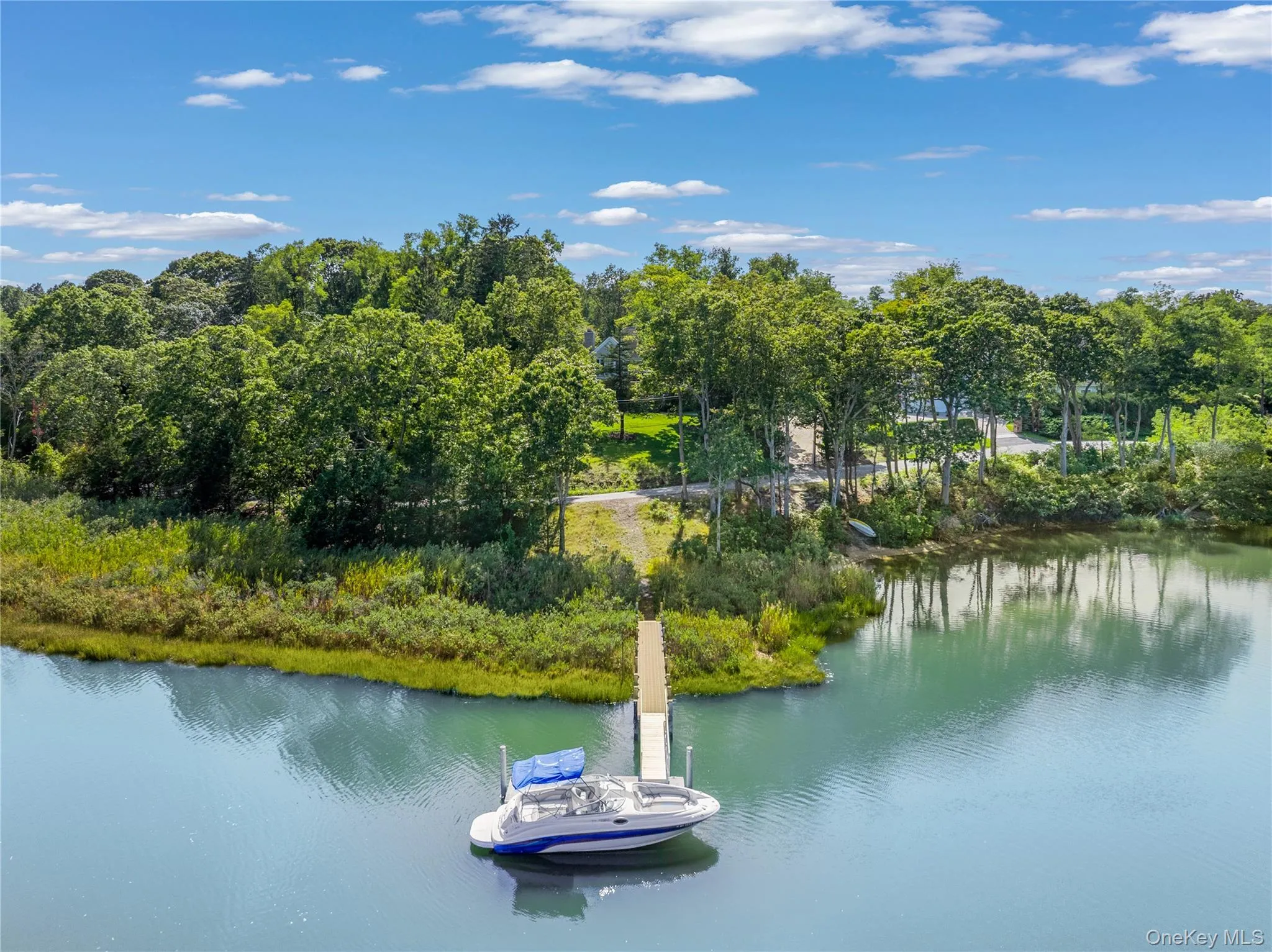 Drone / aerial view of a large body of water and a tree filled landscape Drone / aerial view of a large body of water and a tree filled landscape