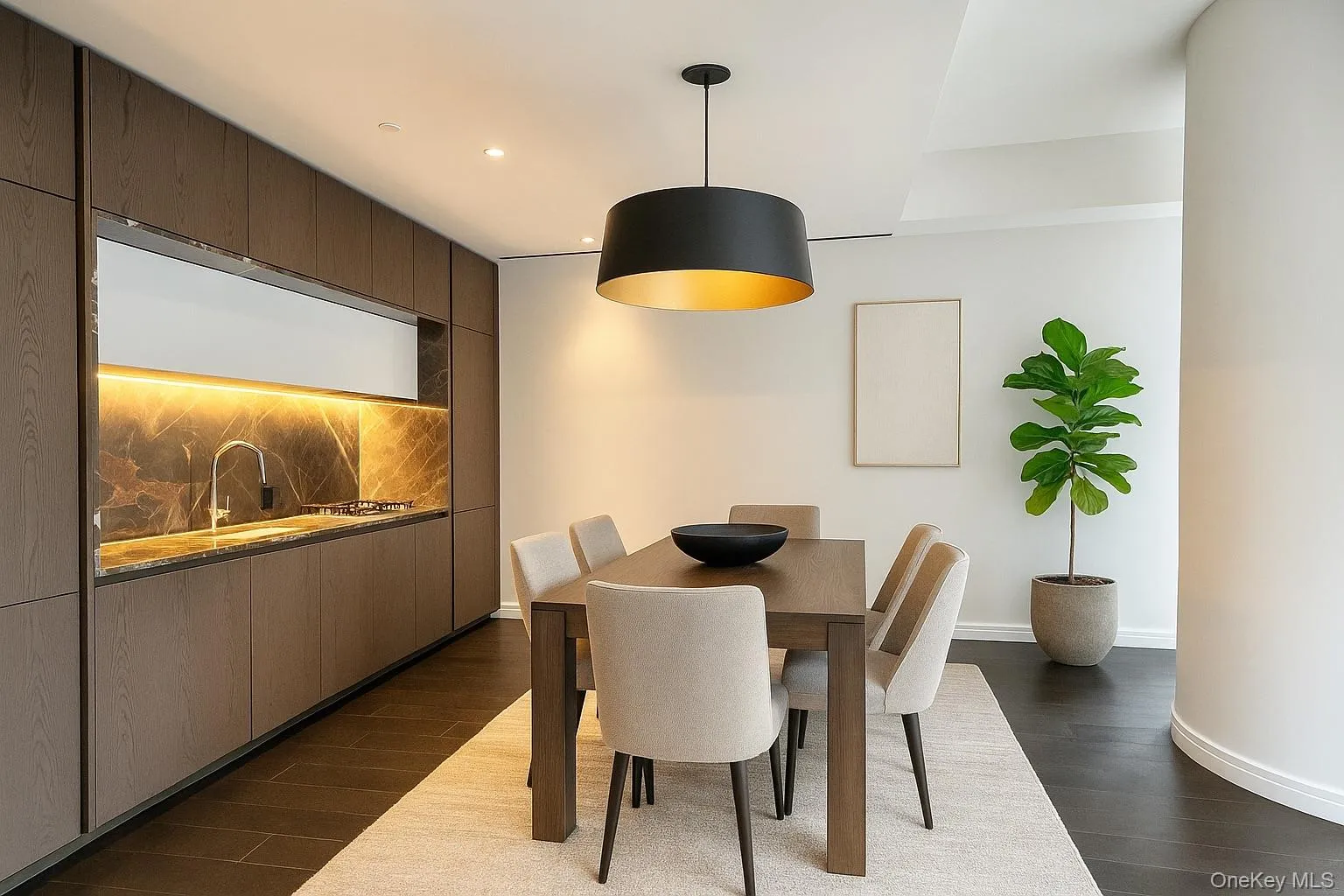 Dining space featuring dark wood-type flooring and recessed lighting Dining space featuring dark wood-type flooring and recessed lighting