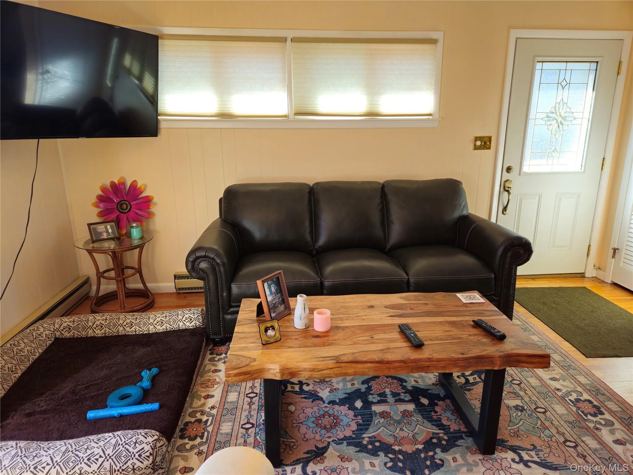 Living room with healthy amount of natural light, light wood finished floors, and a baseboard heating unit Living room with healthy amount of natural light, light wood finished floors, and a baseboard heating unit