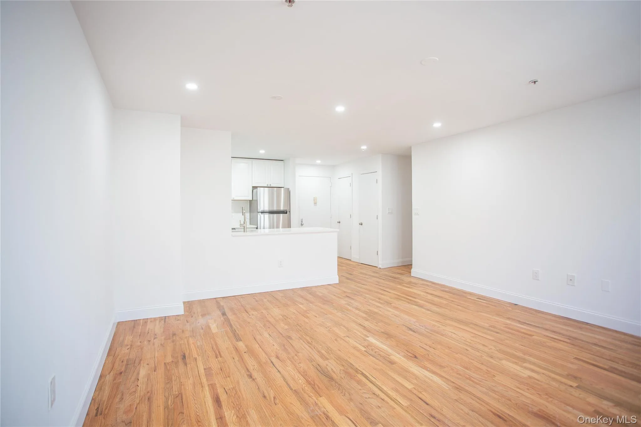 Unfurnished living room featuring light wood-style floors and recessed lighting Unfurnished living room featuring light wood-style floors and recessed lighting