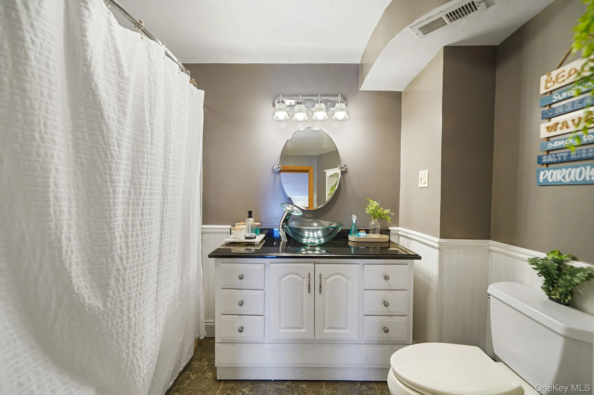 Full Bath with Beadboard Trim, Linen Closet Full Bath with Beadboard Trim, Linen Closet