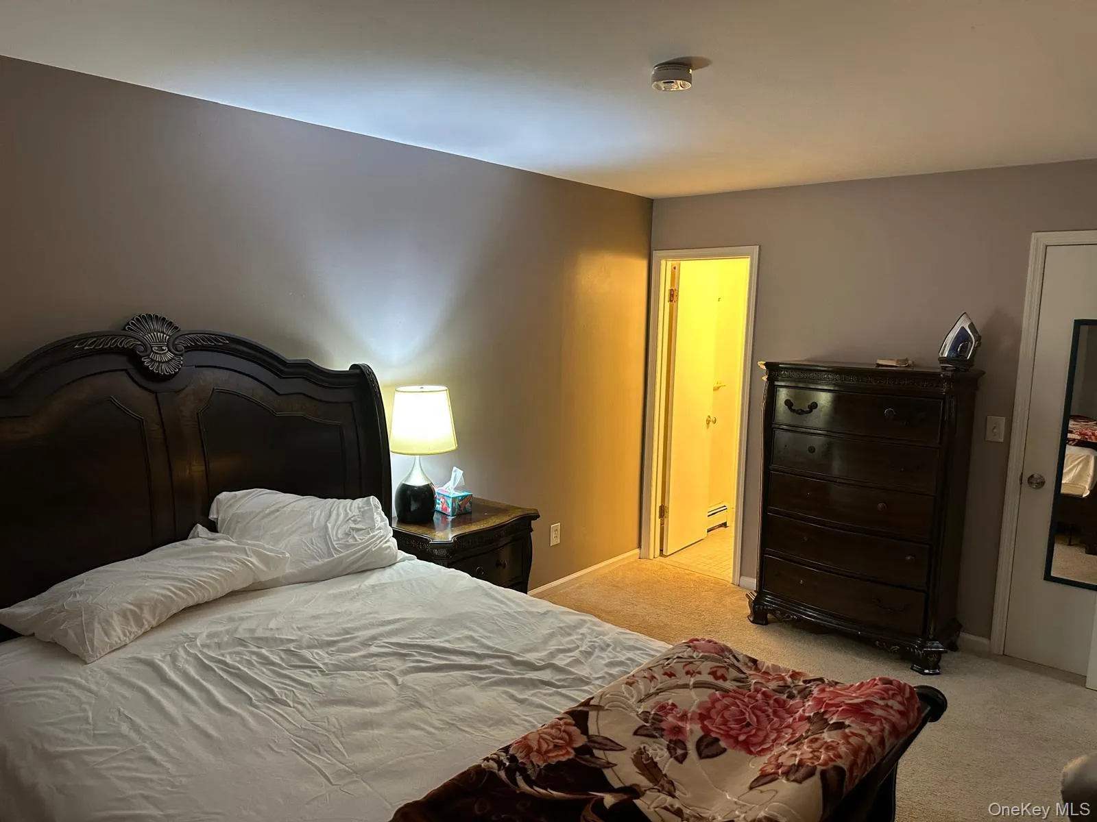 Bedroom with light carpet and a baseboard radiator Bedroom with light carpet and a baseboard radiator