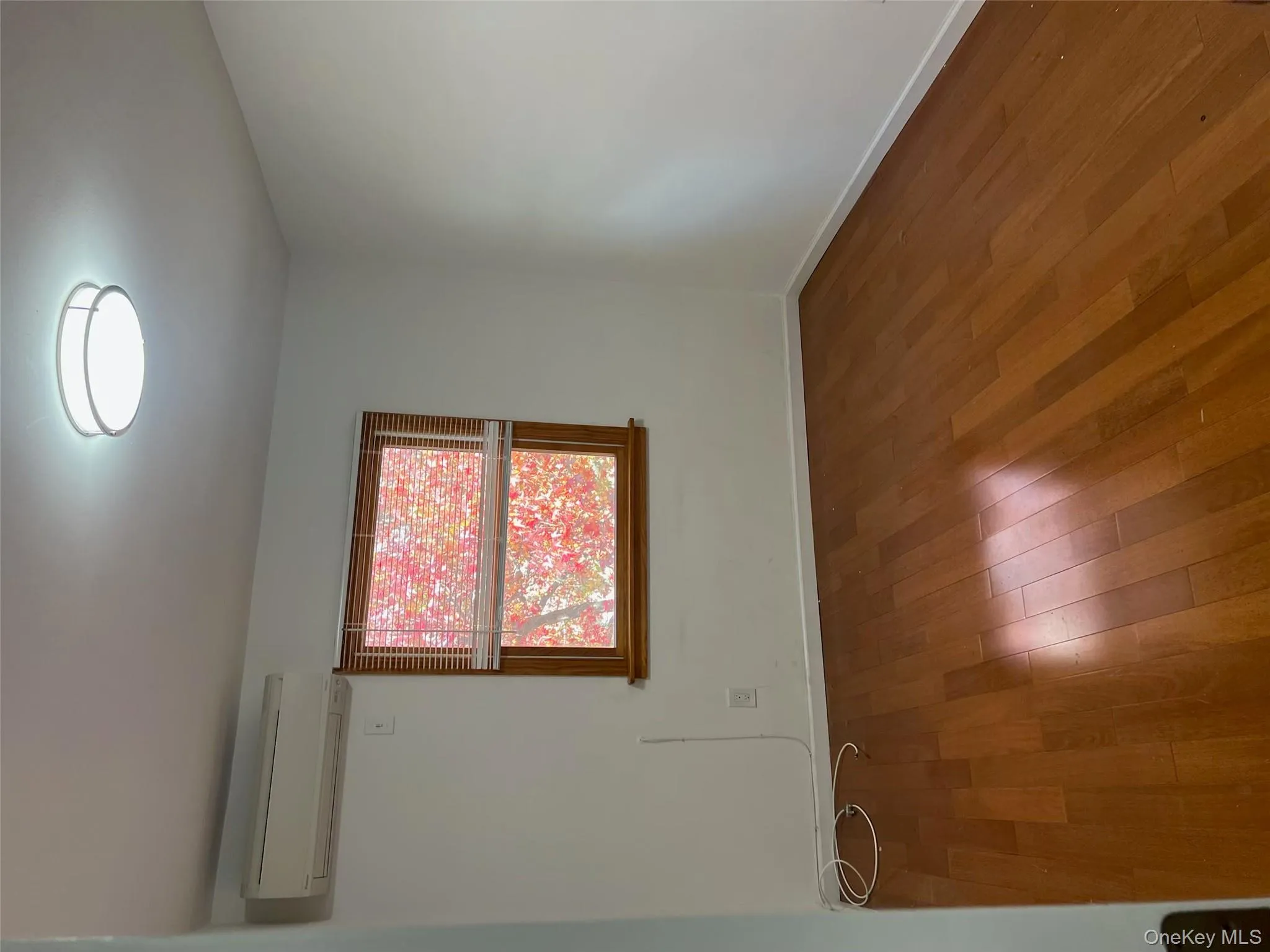 Unfurnished room with hardwood / wood-style flooring and an AC wall unit Unfurnished room with hardwood / wood-style flooring and an AC wall unit