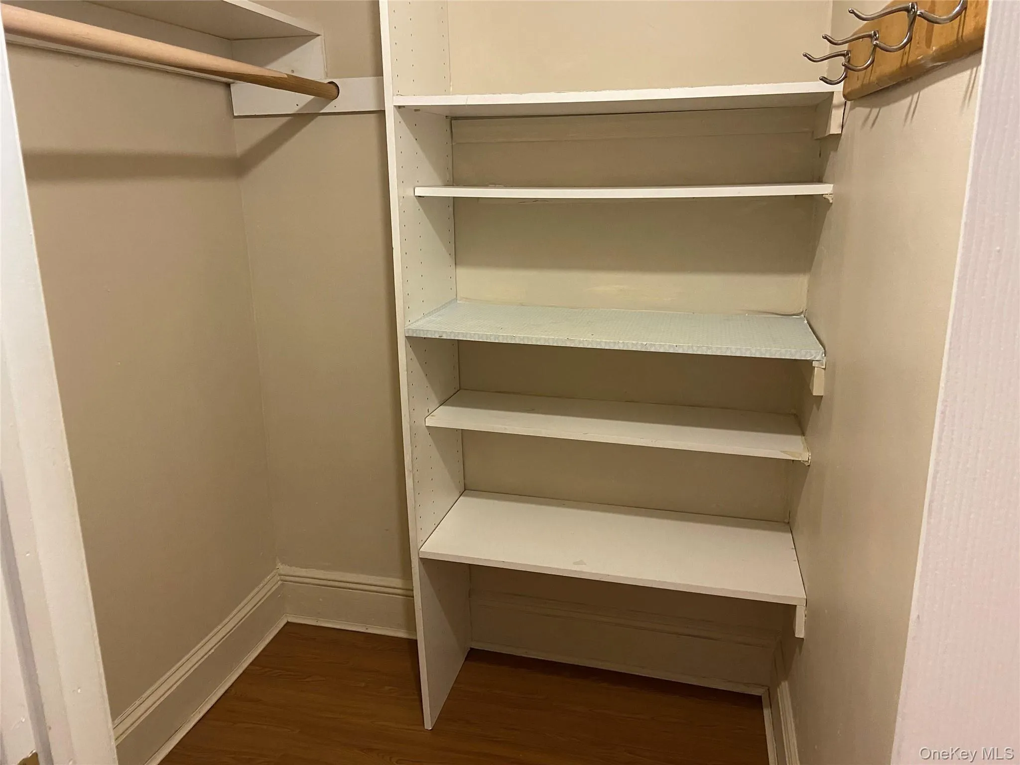 Spacious closet with dark wood finished floors Spacious closet with dark wood finished floors